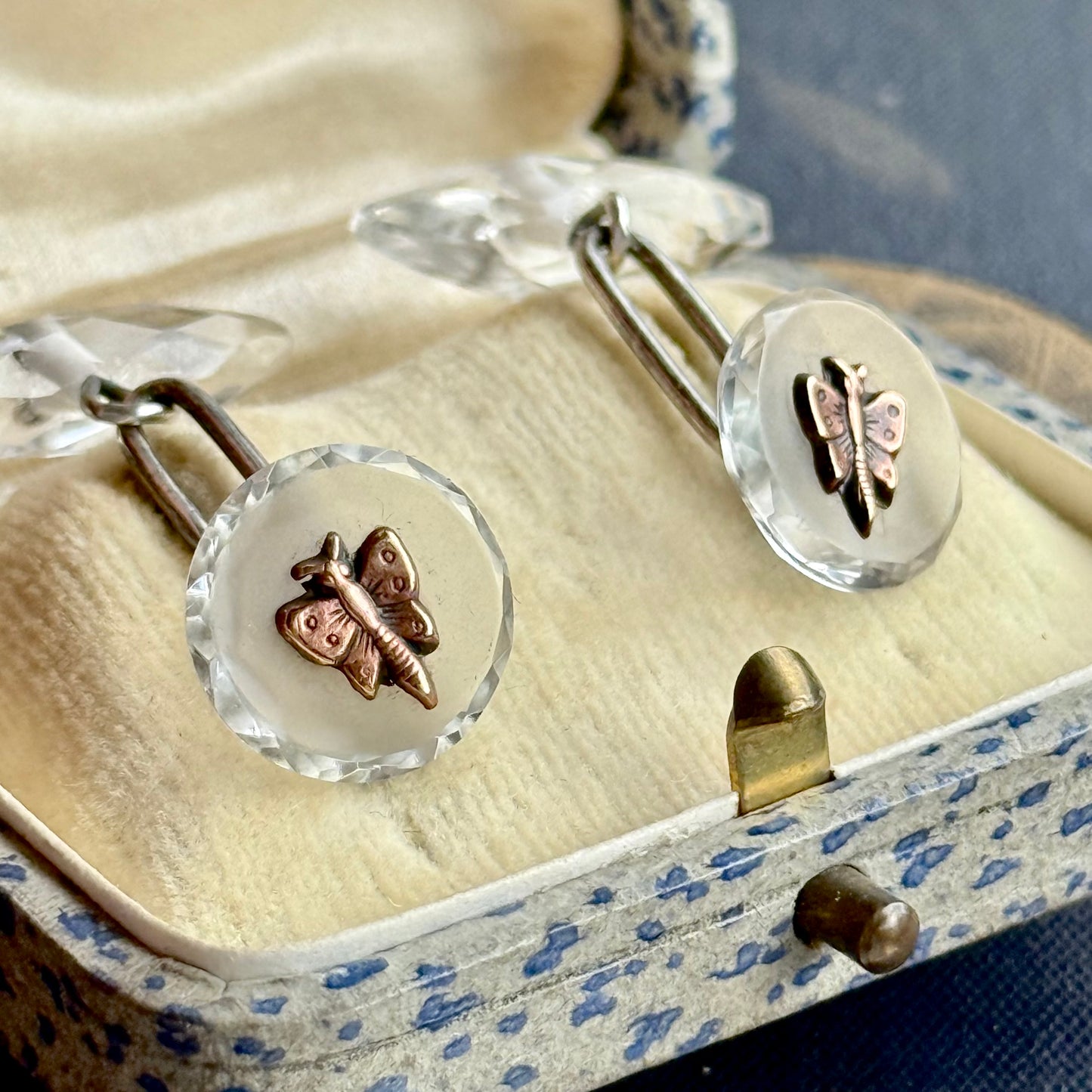 Antique Edwardian Rock Crystal Butterfly Cufflinks