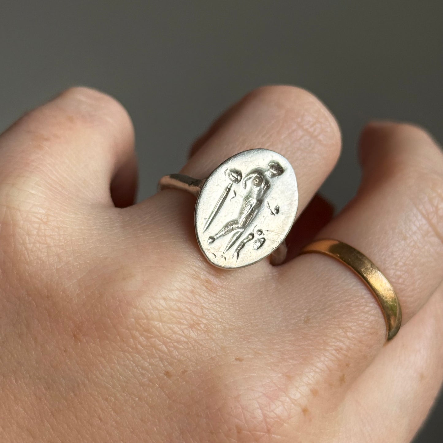 Sterling Silver Intaglio Signet Ring, Depicting Aphrodite and Eros Inspired by an Ancient Greek Original