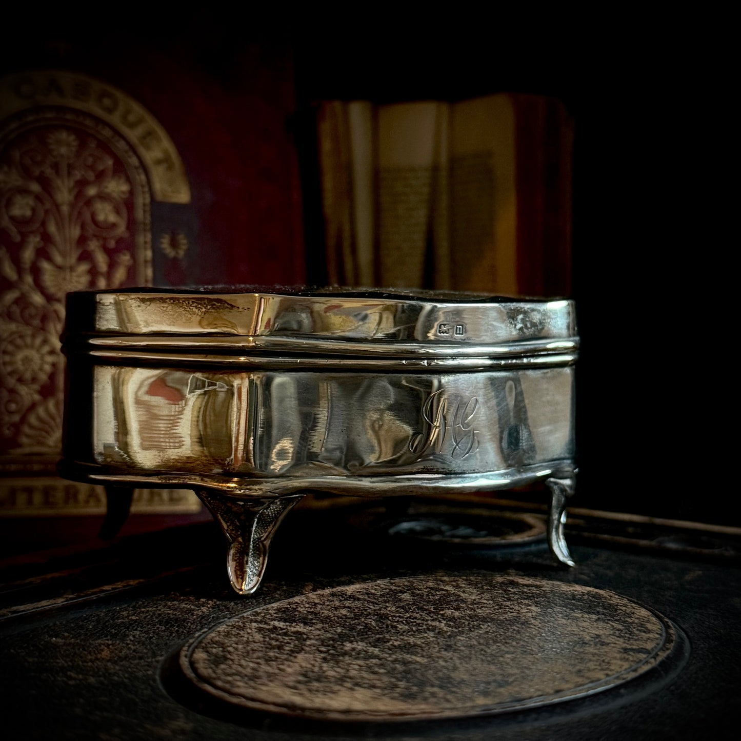 Antique Sterling Silver & Velvet Jewellery Box, England 1912