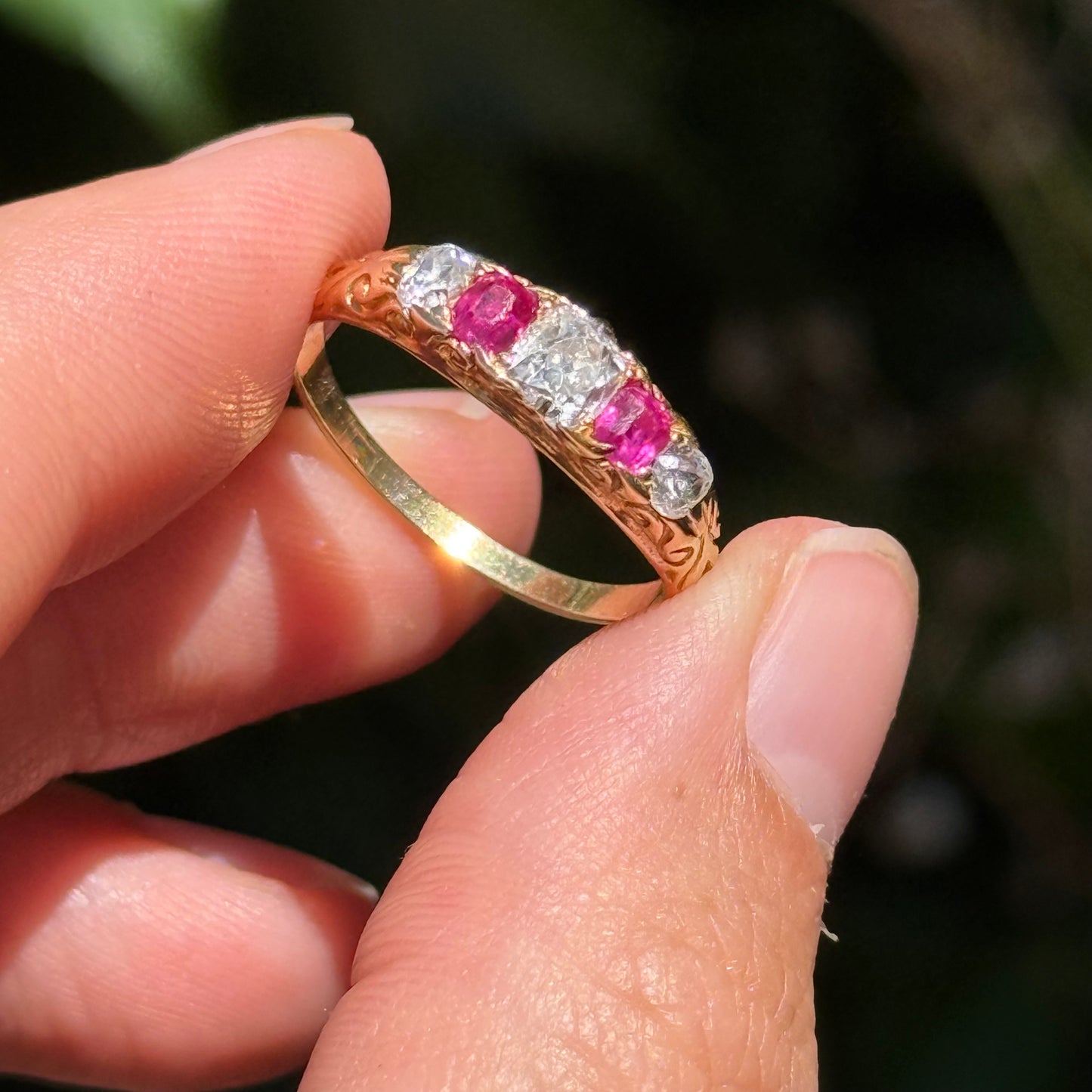 Antique Edwardian Ruby & Diamond Ring; Circa 1900
