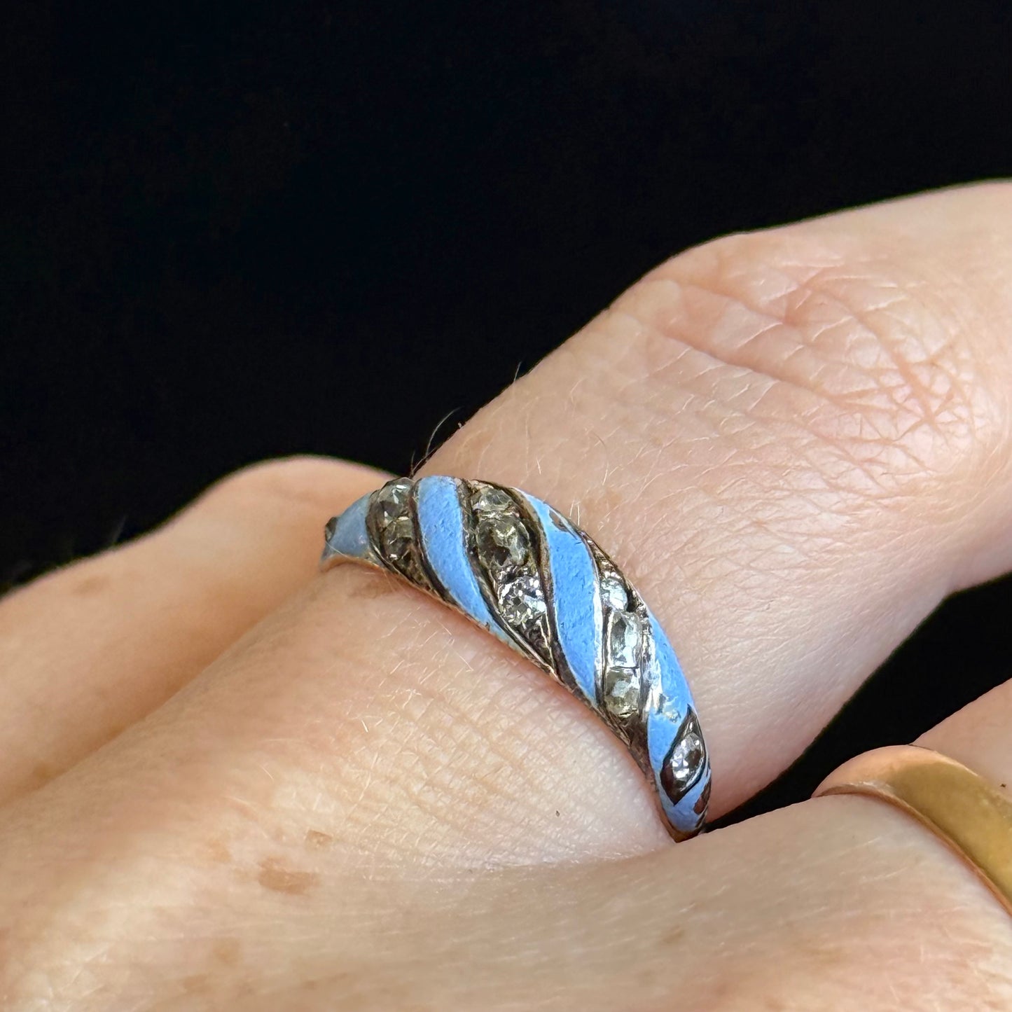 Antique Victorian Diamond & Blue Enamel Ring