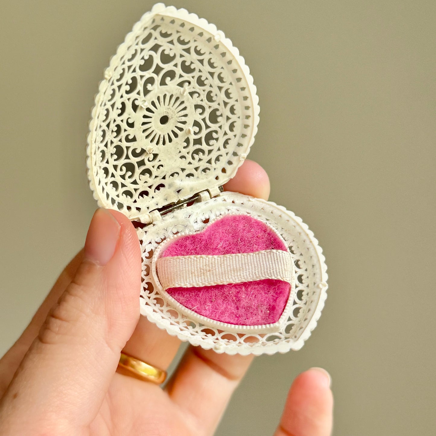 Vintage Early Plastic Filigree Ring Box