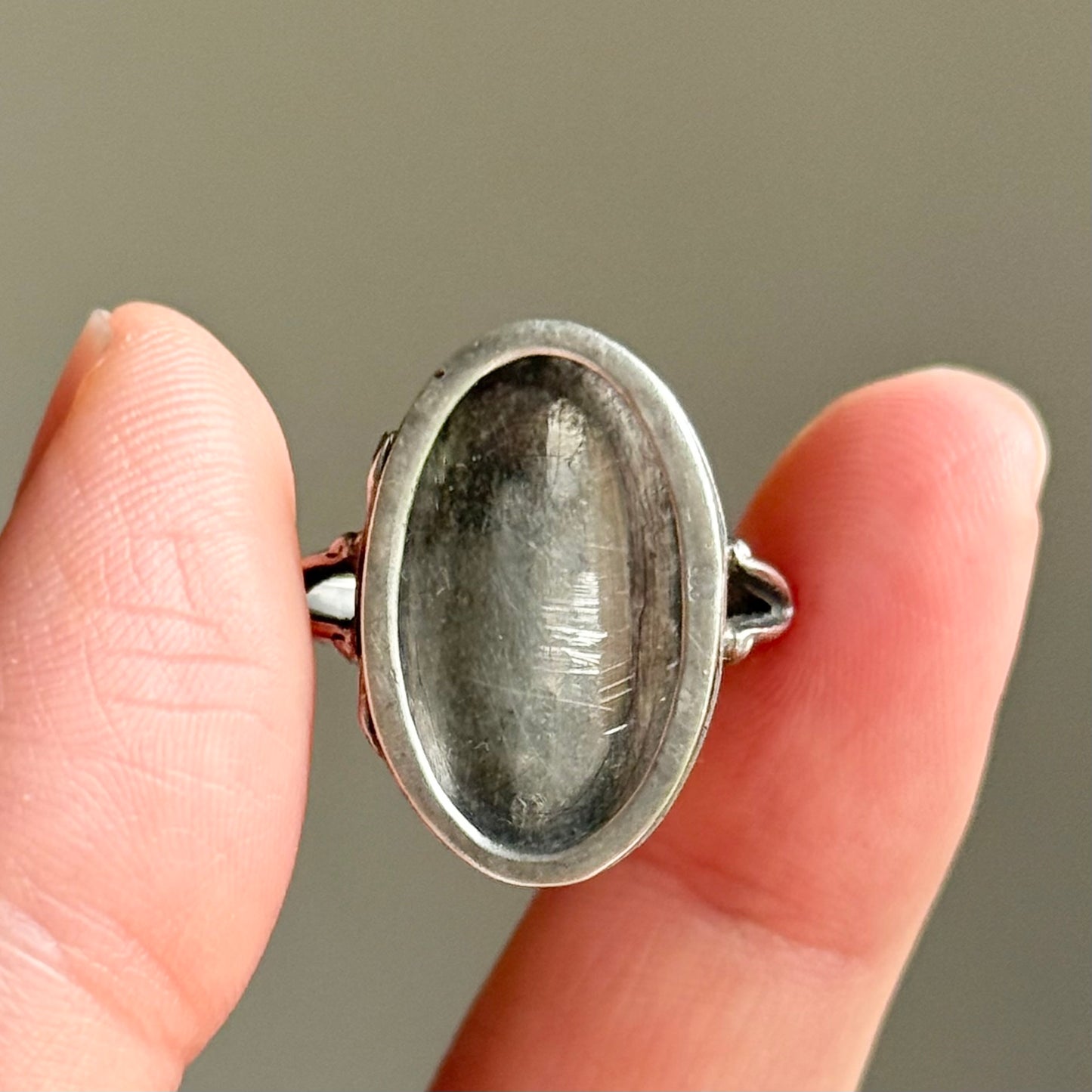 Unusual 1930's Sterling Silver Locket Ring