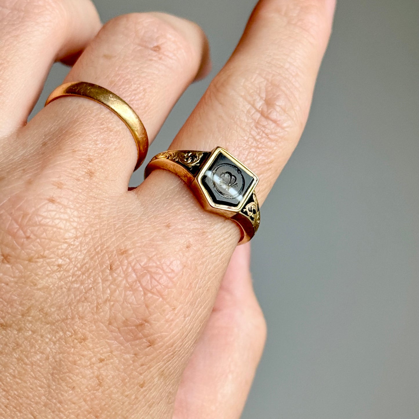 Early Victorian Ouroboros Intaglio Mourning Ring ; Circa 1840