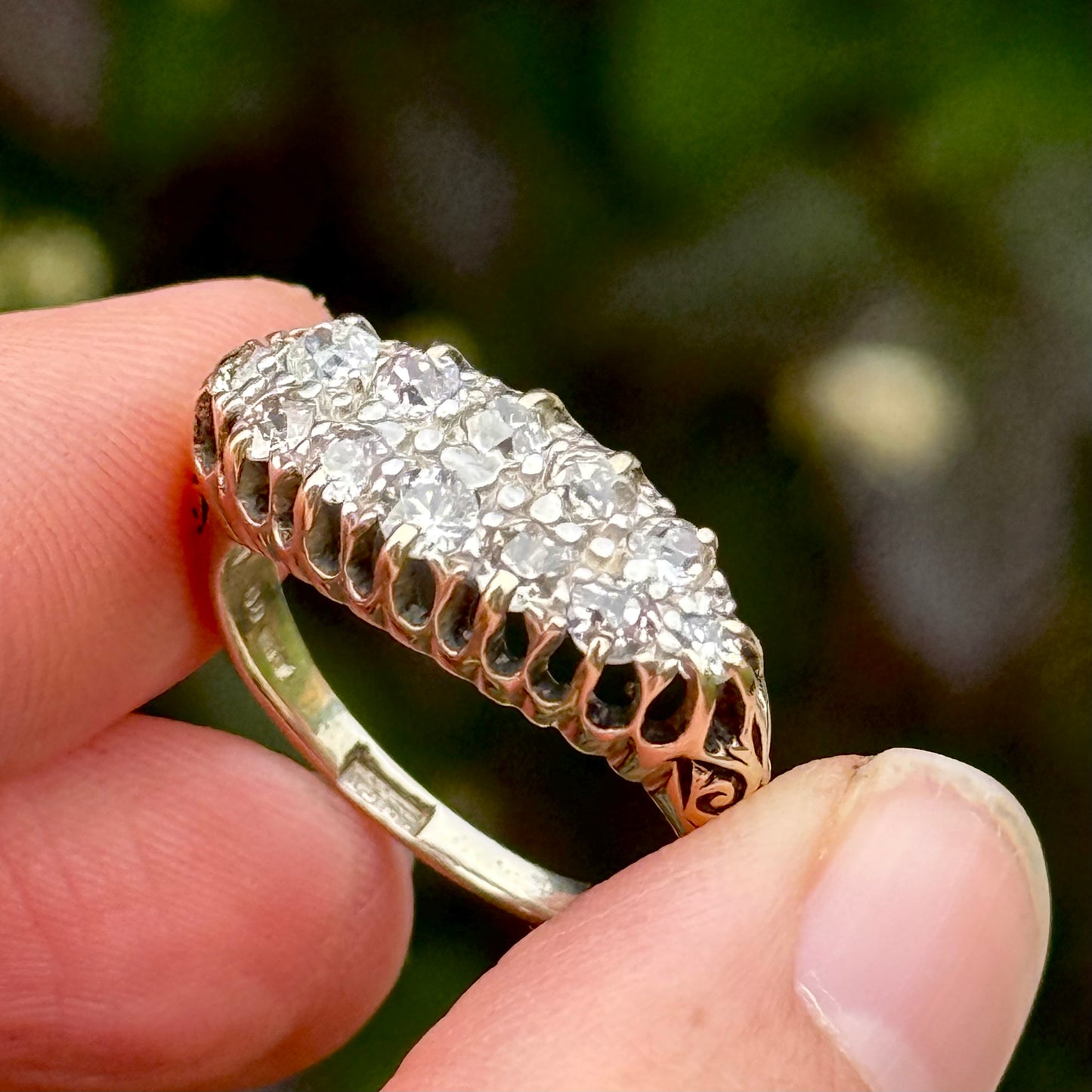 Antique Old Cut Diamond Double Row Boat Ring