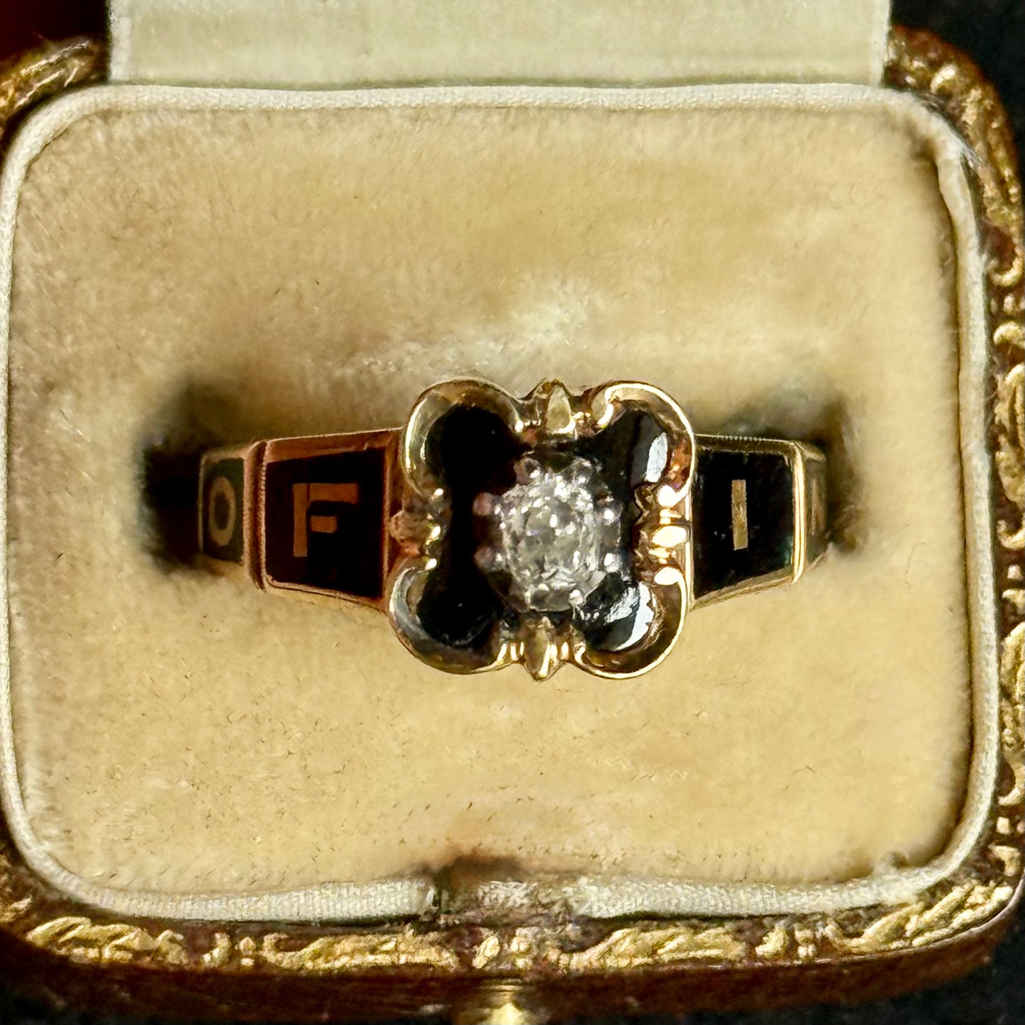 Antique Diamond Mourning Ring in 18 Carat Gol; Circa 1845