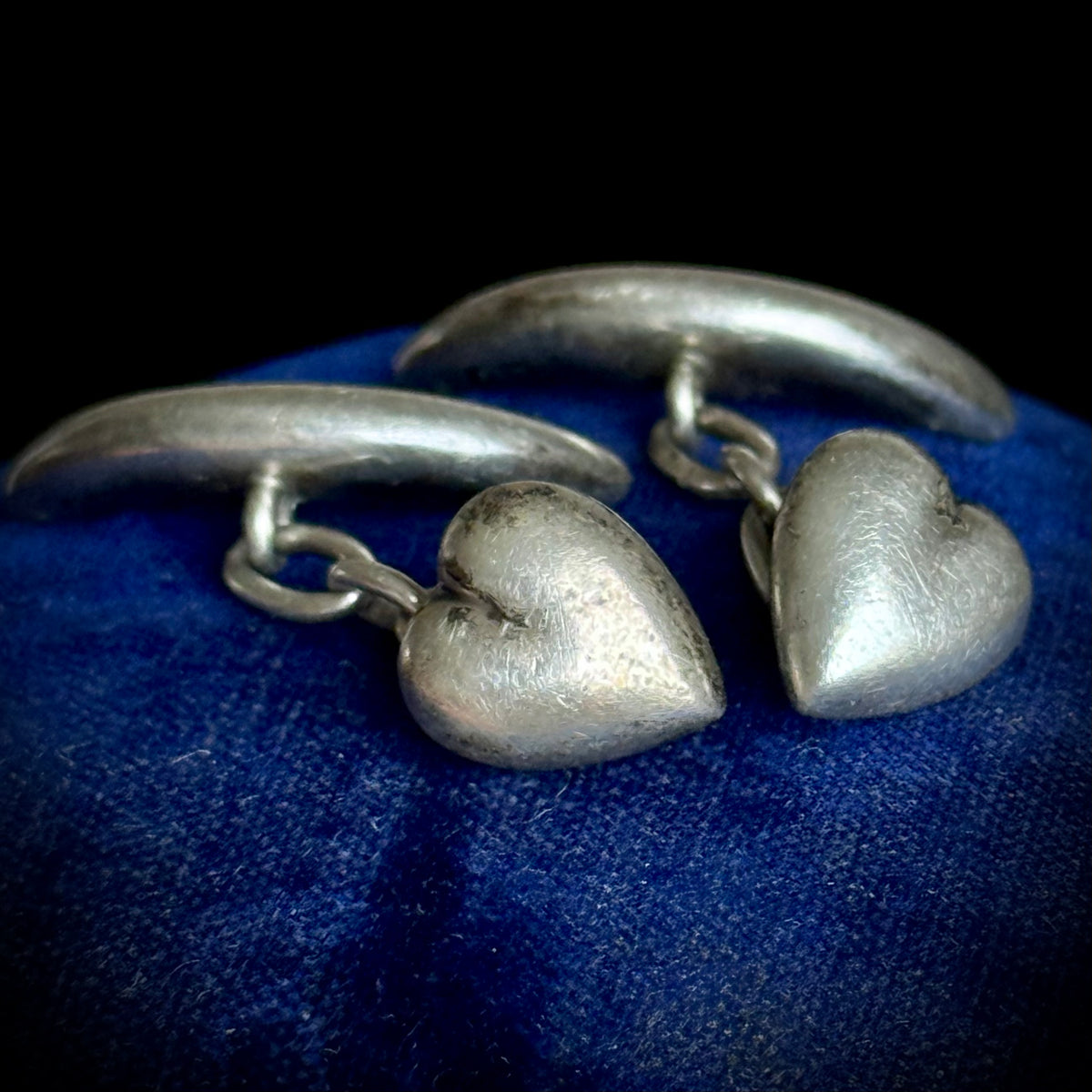 Antique Edwardian Heart & Moon Silver Cufflinks; circa 1904