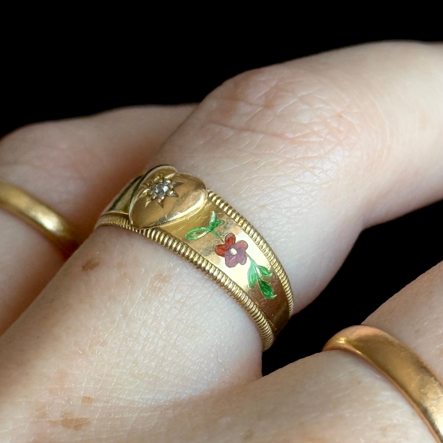 Antique Victorian Diamond & Enamel Ring; Circa 1893