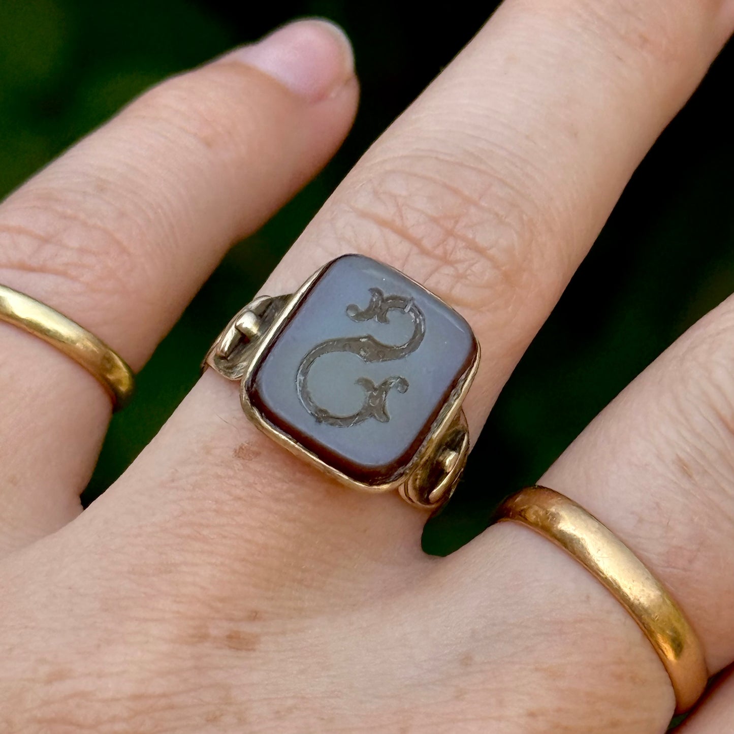 Antique Sardonyx 'S' Signet Ring; Circa 1890