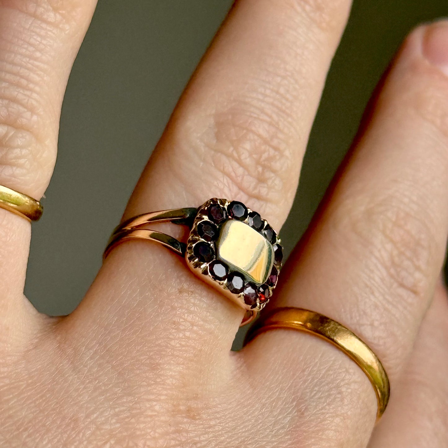 Antique Georgian Garnet Ring in 9 Carat Gold; Circa 1830