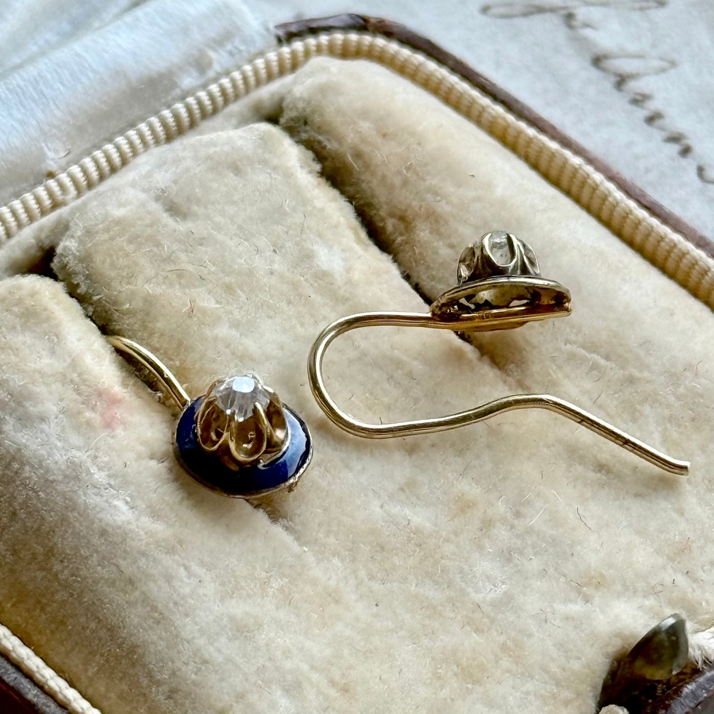 Antique Victorian Enamel and Diamond Earrings in 15 Carat Gold