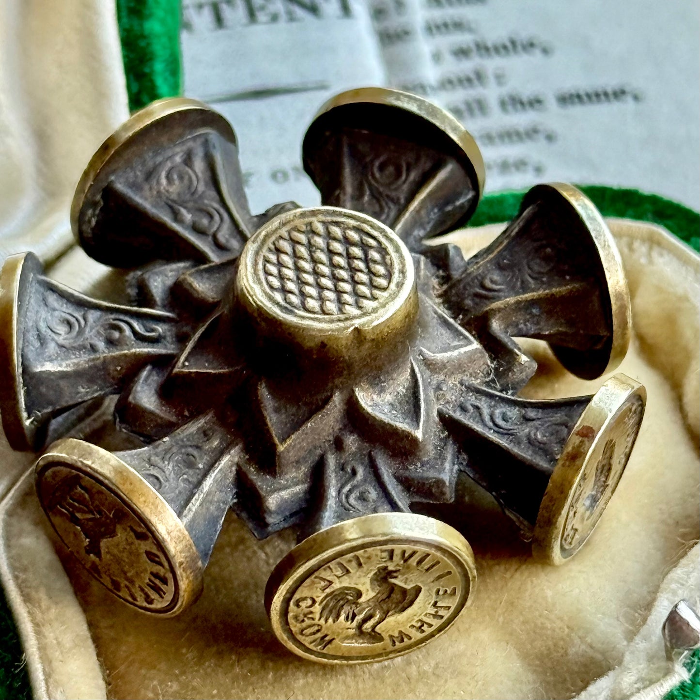 Antique Intaglio Wax Seal Wheel; Seven Sentimental Motifs