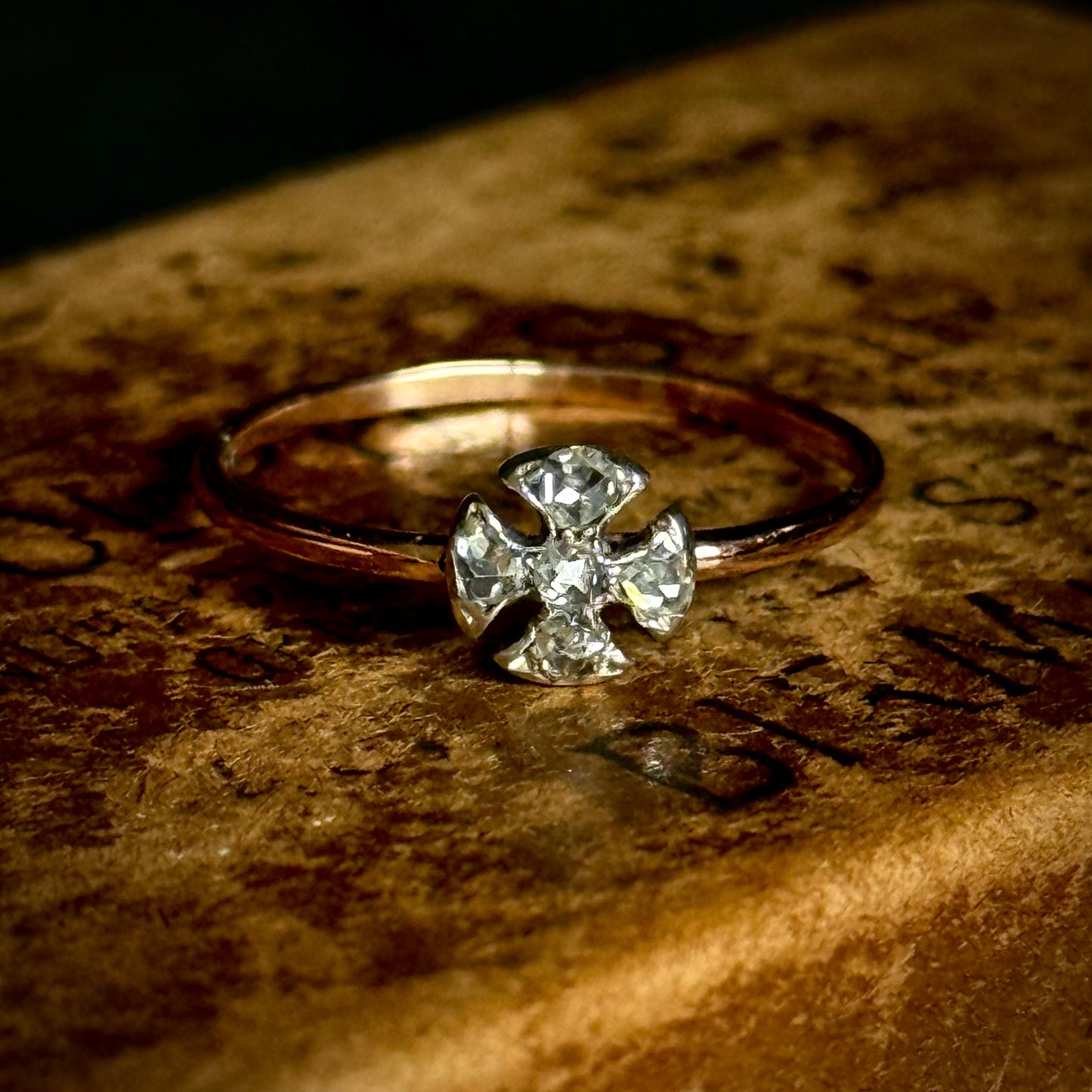 Antique Old Cut Diamond Cross Ring