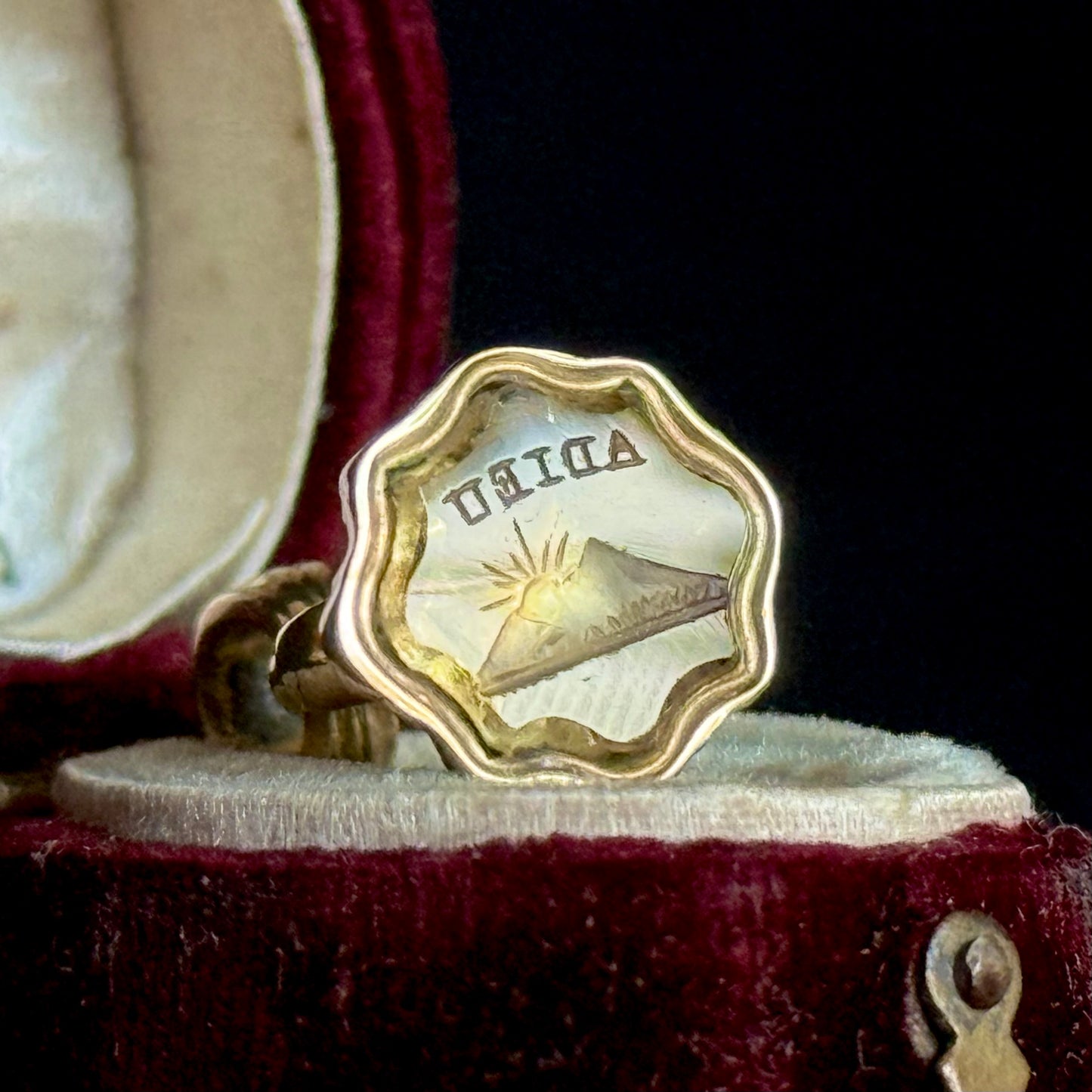 Victorian Intaglio 'Adieu' Citrine Fob in 9 Carat Gold; Circa 1890