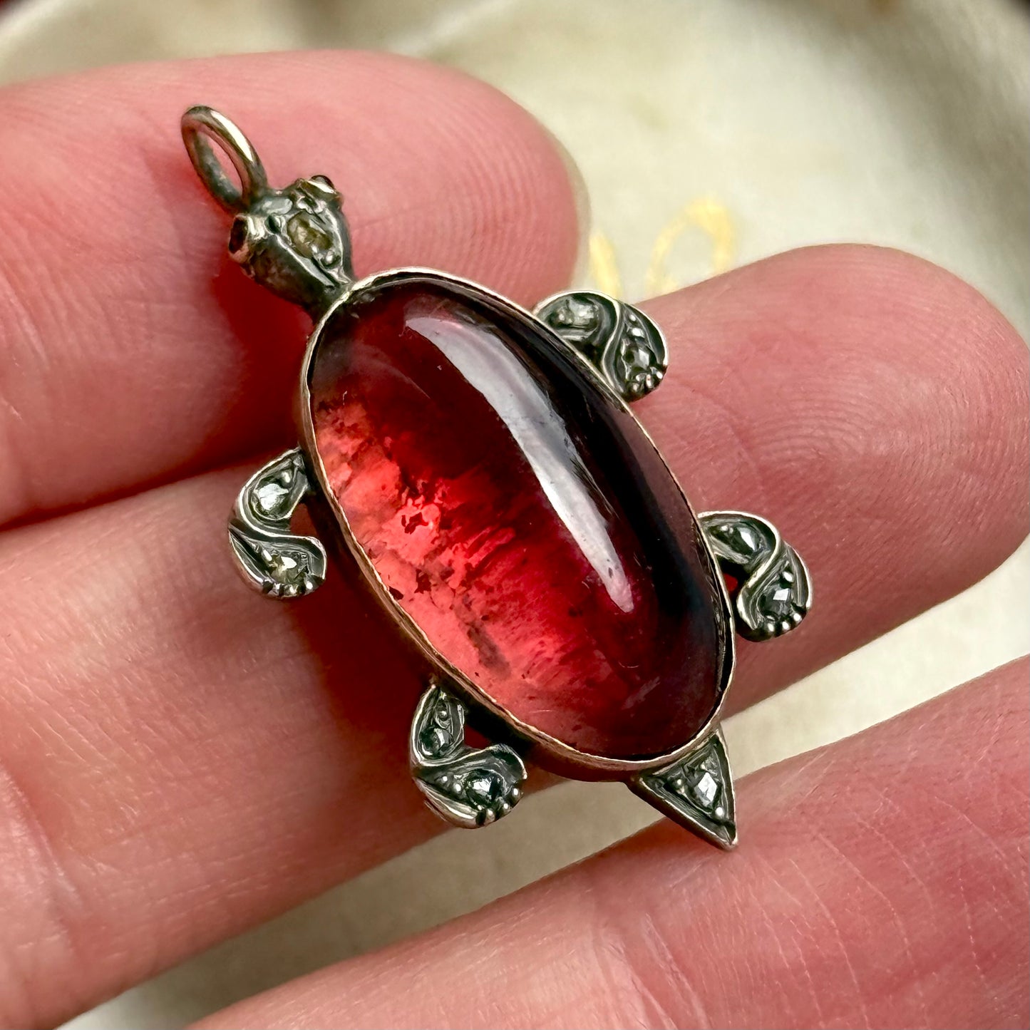 Antique Victorian Garnet & Diamond Turtle Pendant
