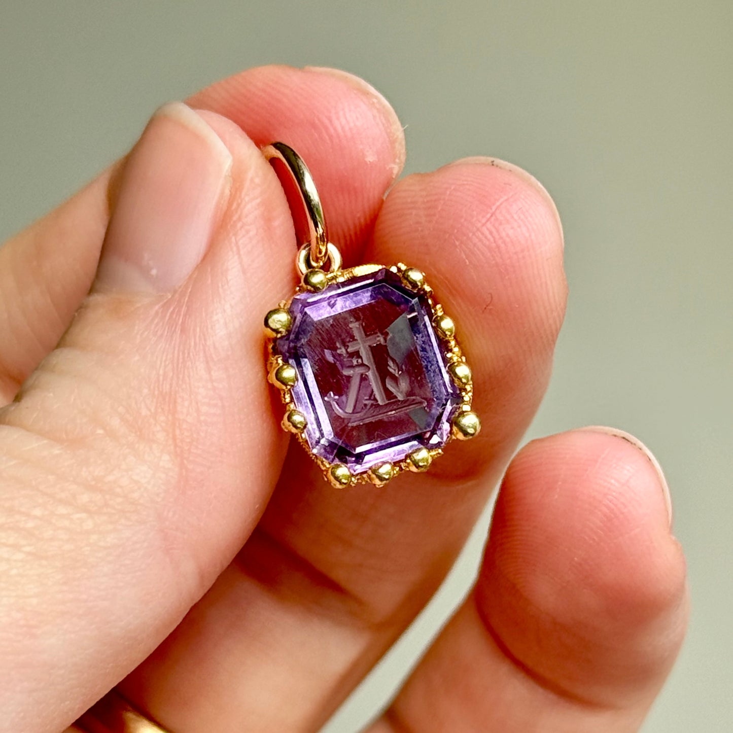 Antique Amethyst Intaglio Pendant in Gold
