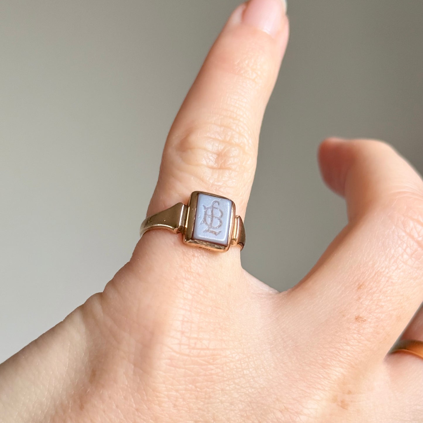 Sardonyx Monogram Signet Ring in 9 Carat Gold; Circa 1900