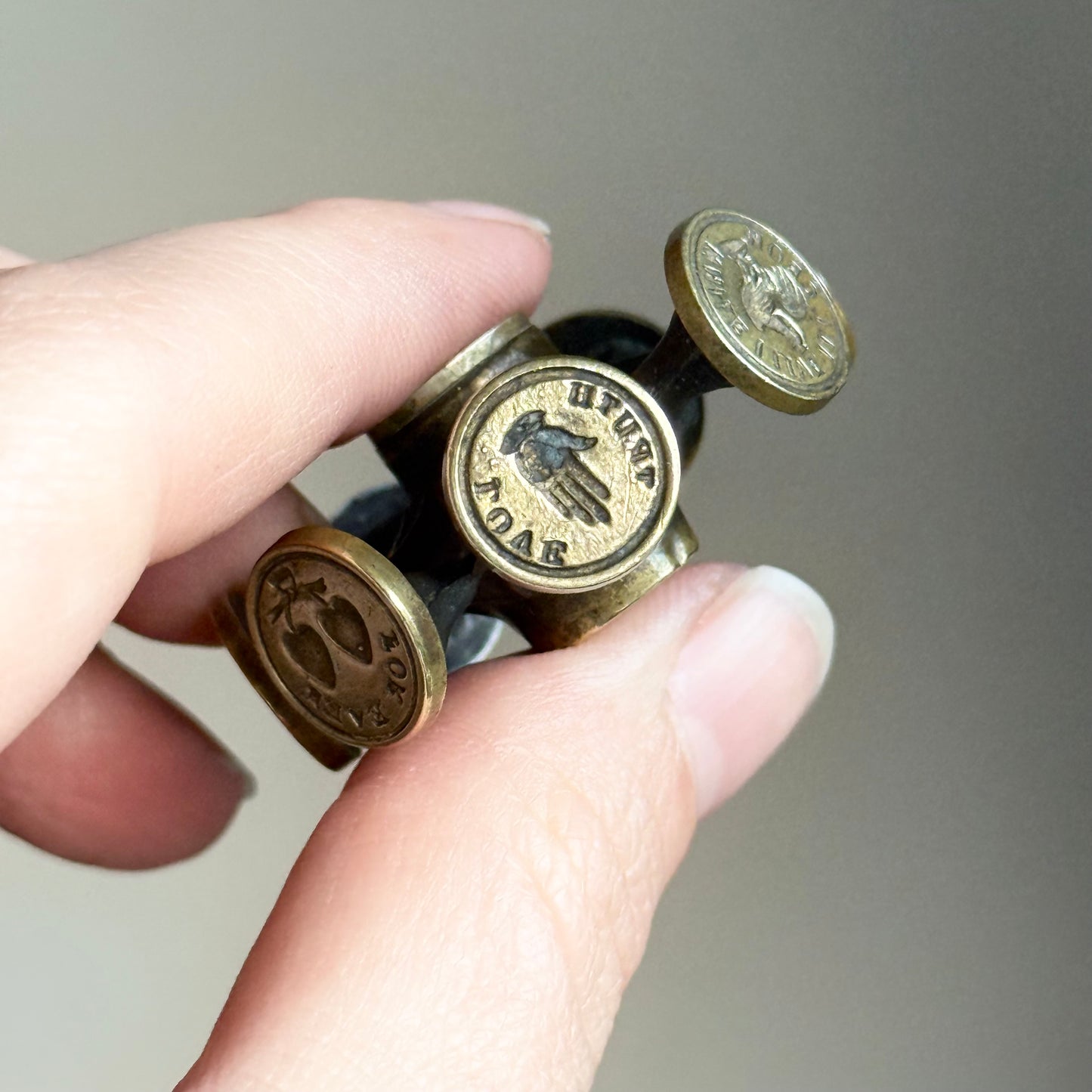Antique Intaglio Wax Seal Wheel; Seven Sentimental Motifs