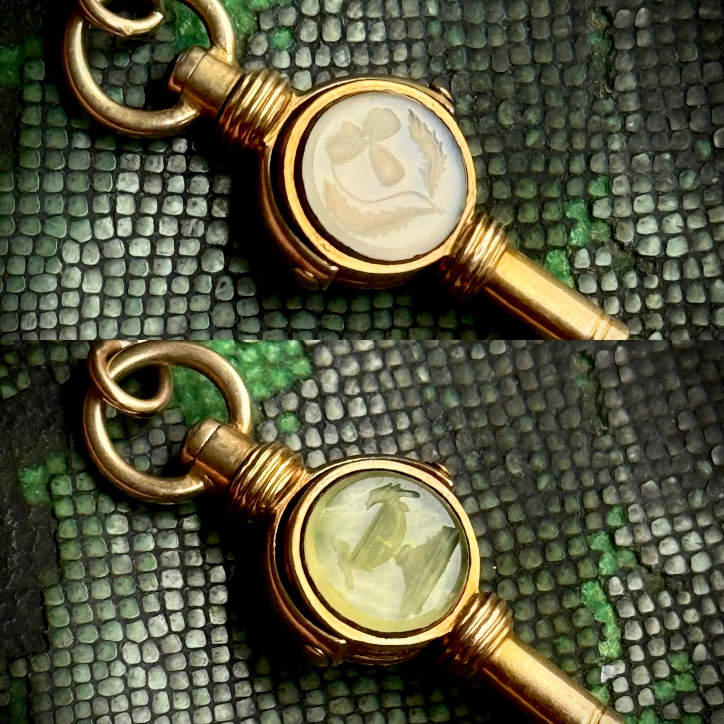 Antique Sentimental Swivel Intaglio Fob in 9 Carat Gold; Circa 1860