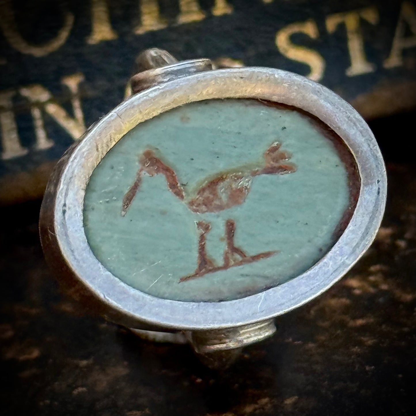 Egyptian Revival Faience Ring in Silver