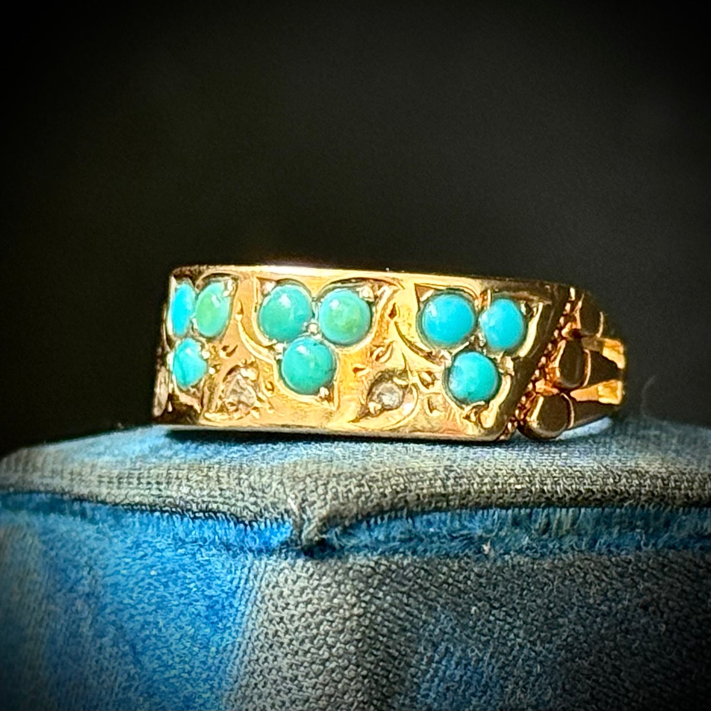 Victorian Turquoise & Diamond sentimental Ring in 15 Carat Gold