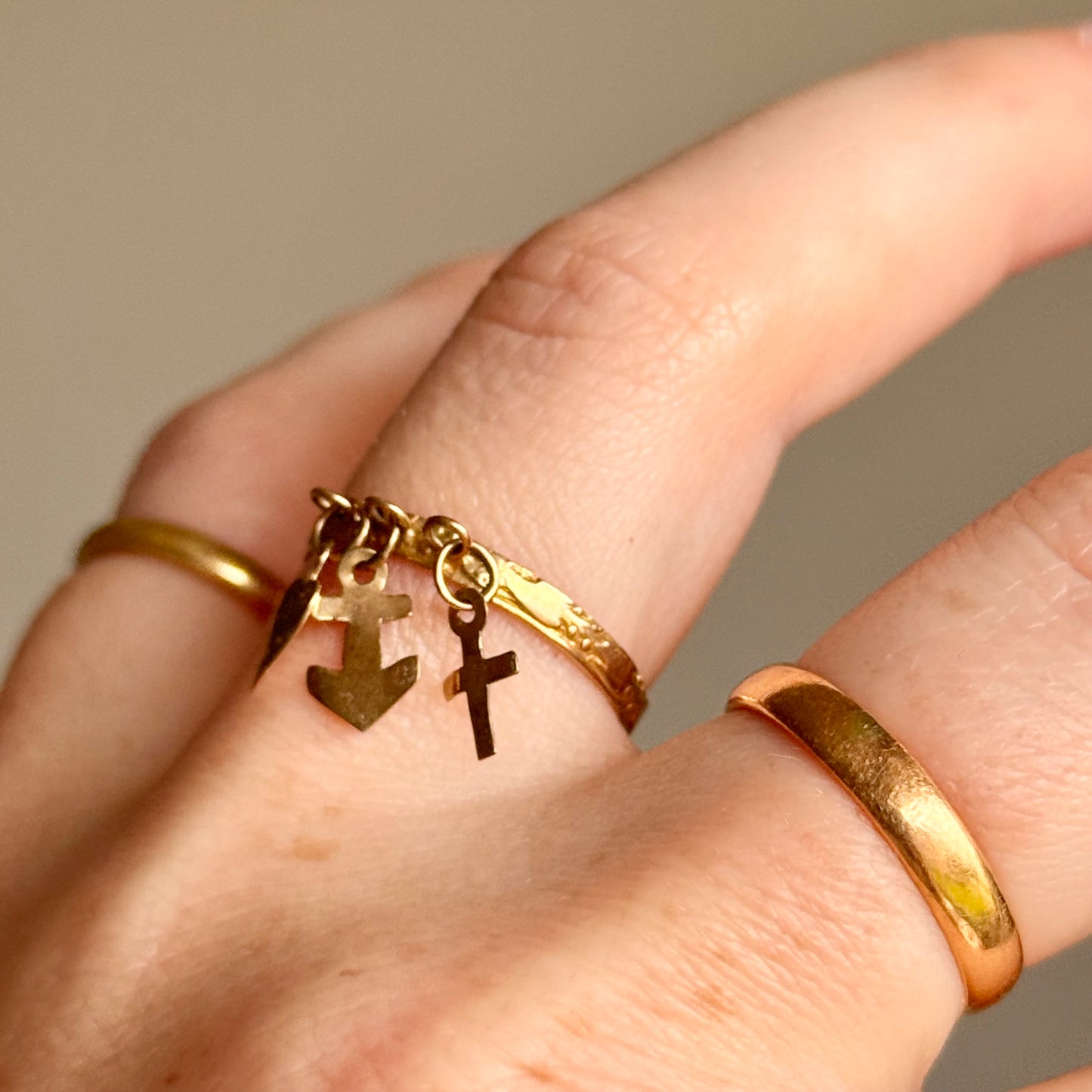Antique Faith, Hope & Charity Charm Ring in 9 Carat Gold