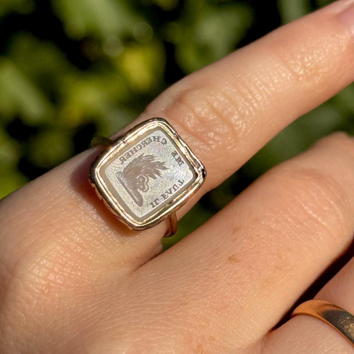 Antique French Lovers Intaglio Ring in 9 Carat Gold