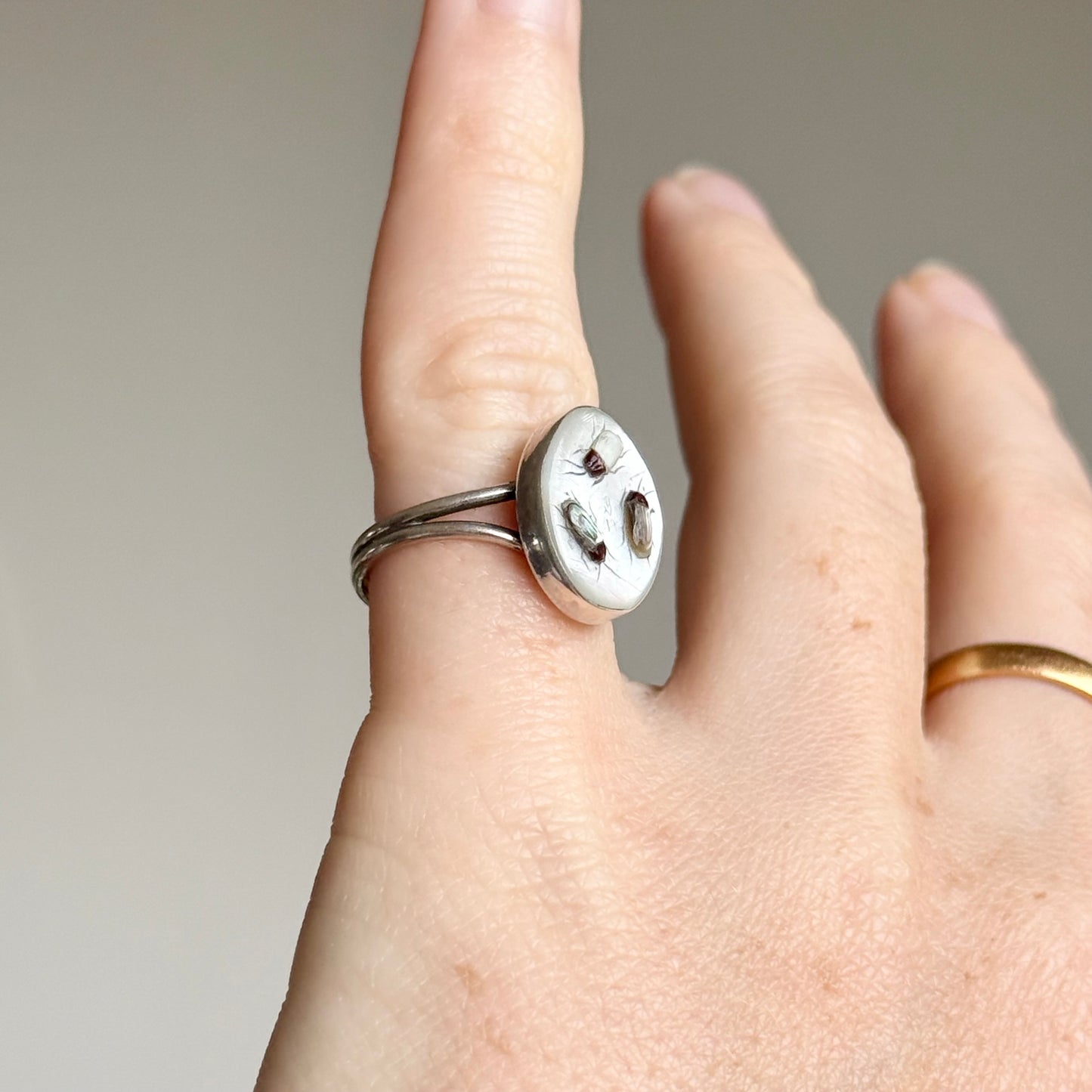 Vintage Shibayama Ring in Sterling Silver