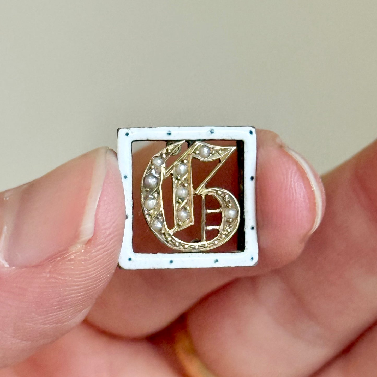 Antique Victorian Enamel and Pearl Letter 'G' Buckle Pendant in 9 Carat Gold