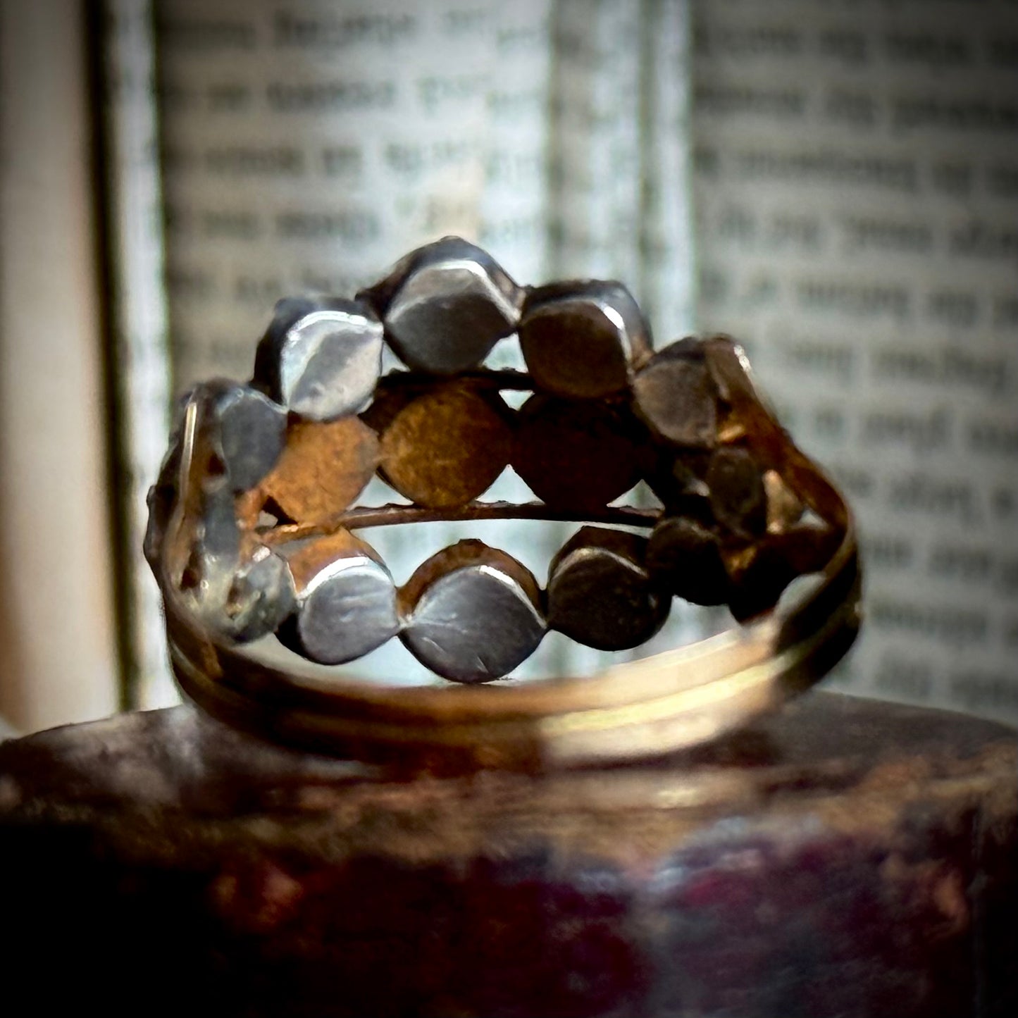 Antique Georgian Rose Cut Diamond Ring Gold and Silver; Circa 1820