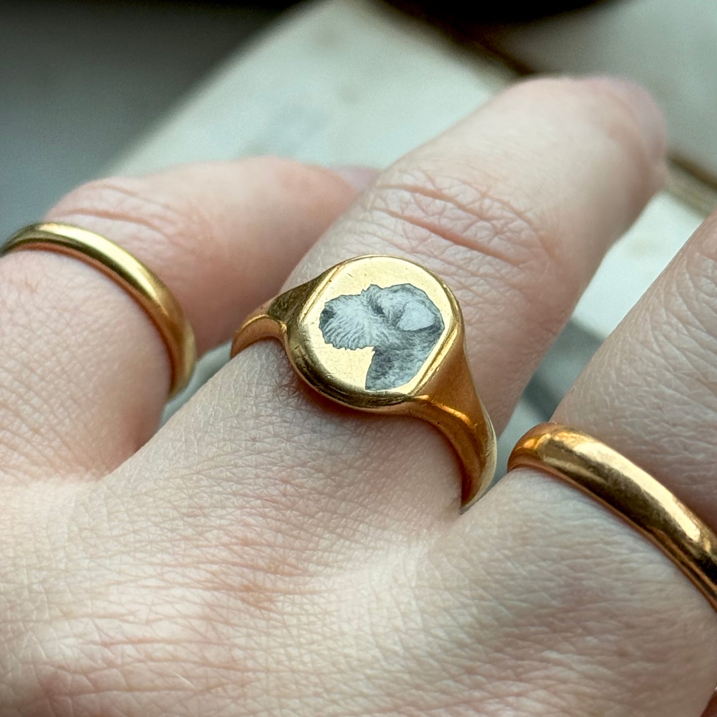 Antique Enamel 'Wycollar' Wire Fox Terrier Signet Ring in 18 Carat Gold