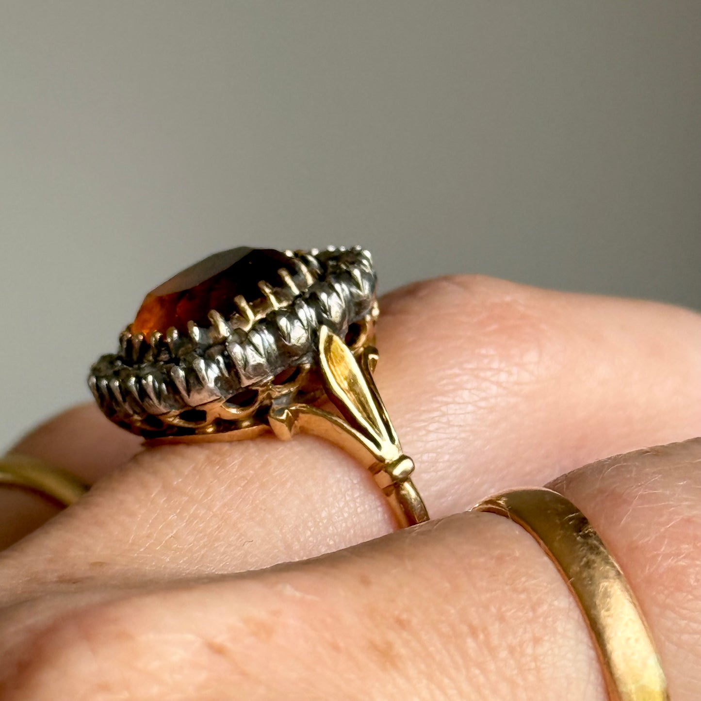 Antique Topaz & Diamond Cluster Ring in 18 Carat Gold