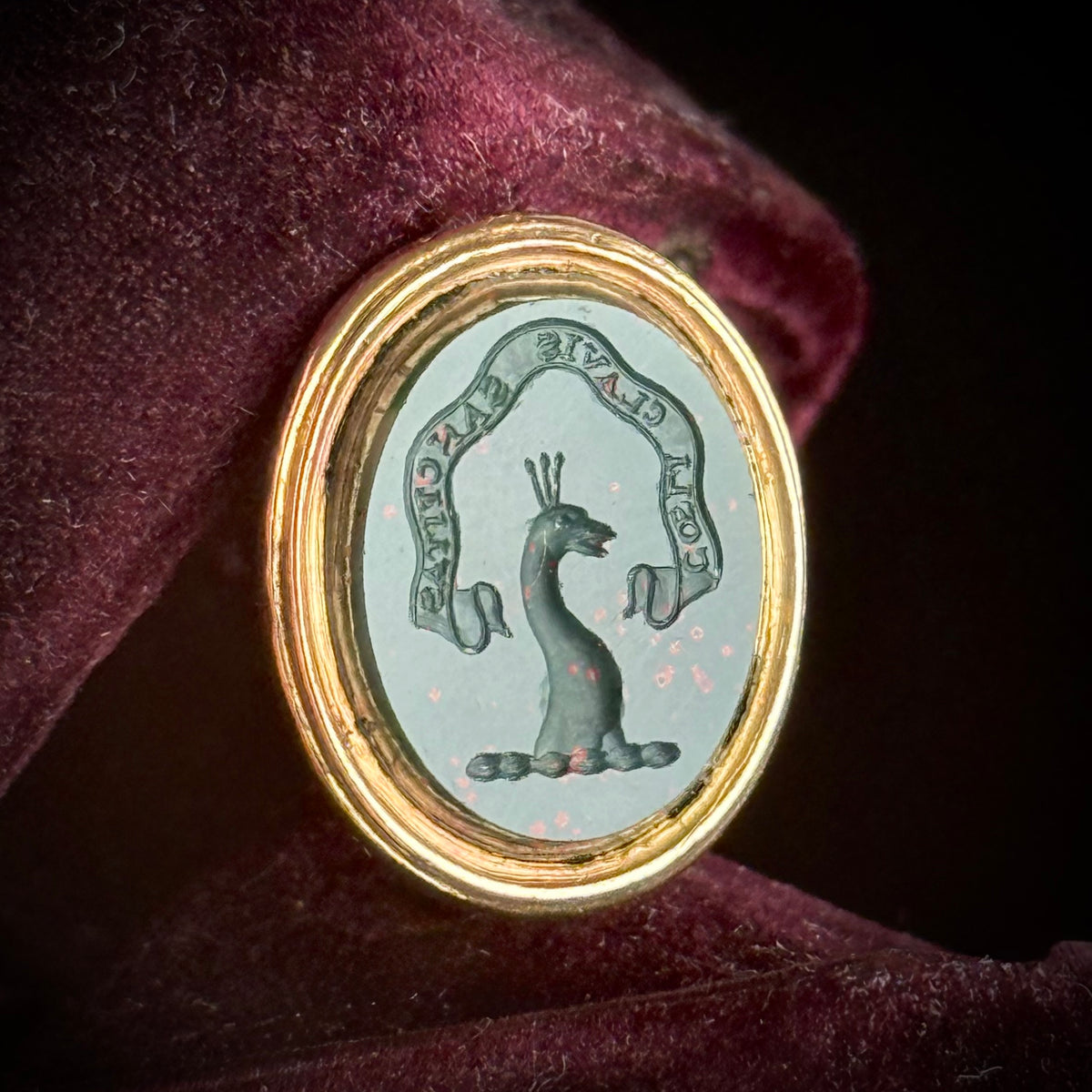 Antique Bloodstone Intaglio Fob Pendant in 9 Carat Gold; Circa 1900