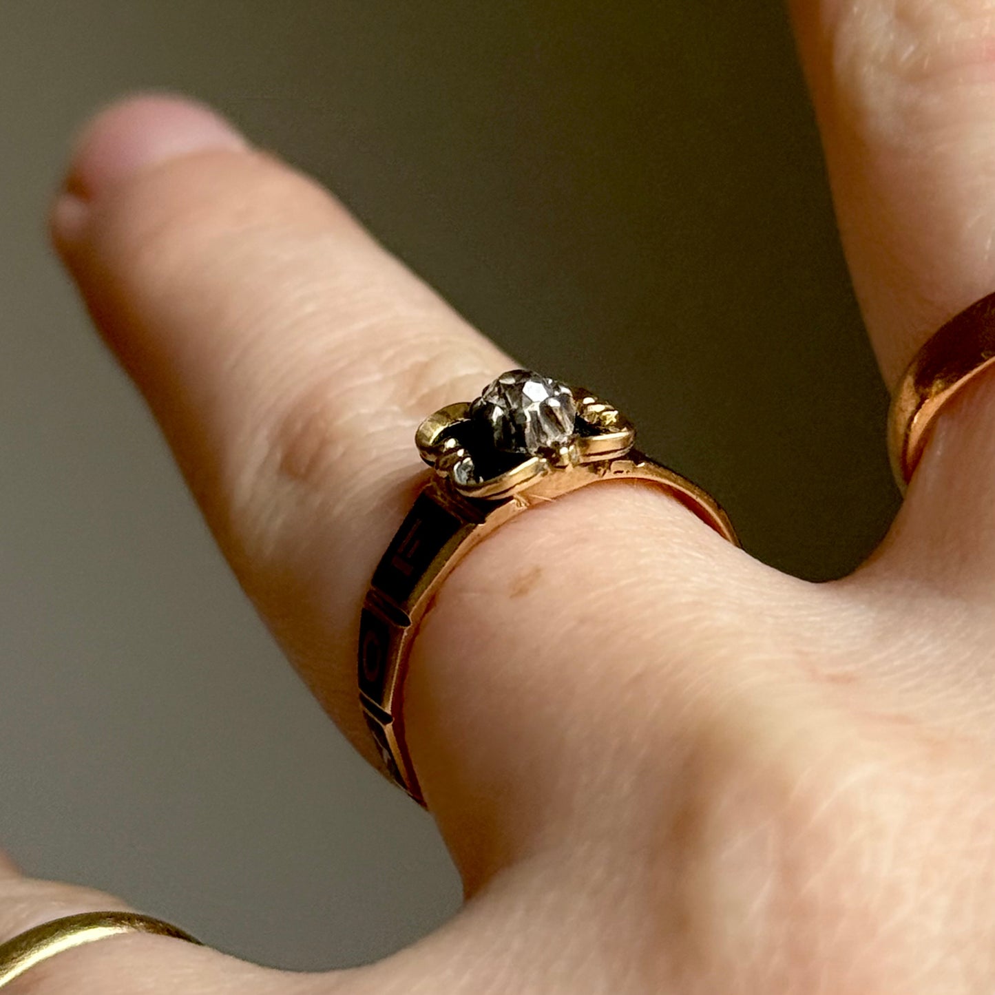 Antique Diamond Mourning Ring in 18 Carat Gol; Circa 1845