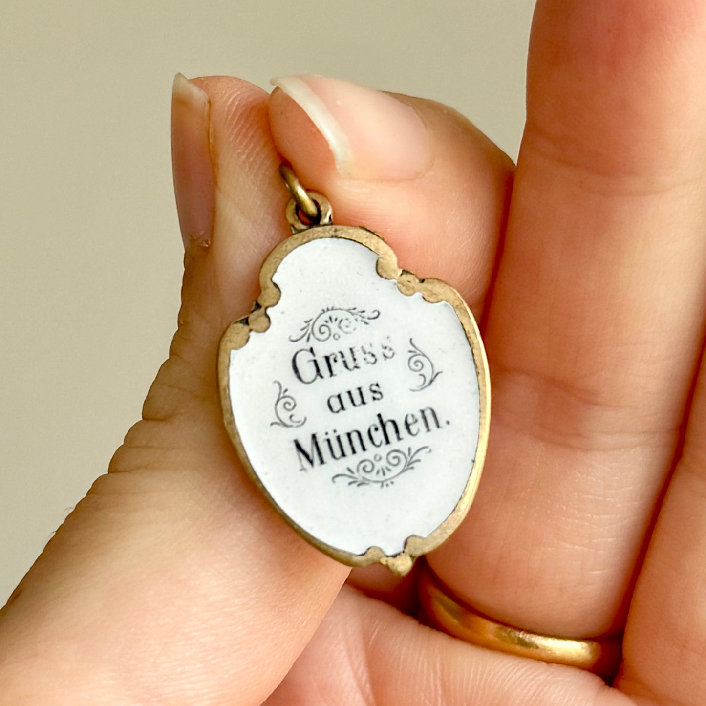 Antique Enamel “Gruss aus München” Souvenir Pendant