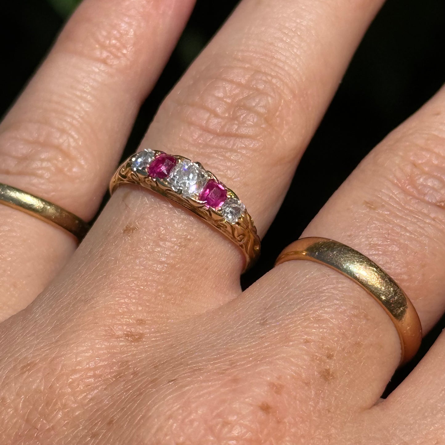 Antique Edwardian Ruby & Diamond Ring; Circa 1900