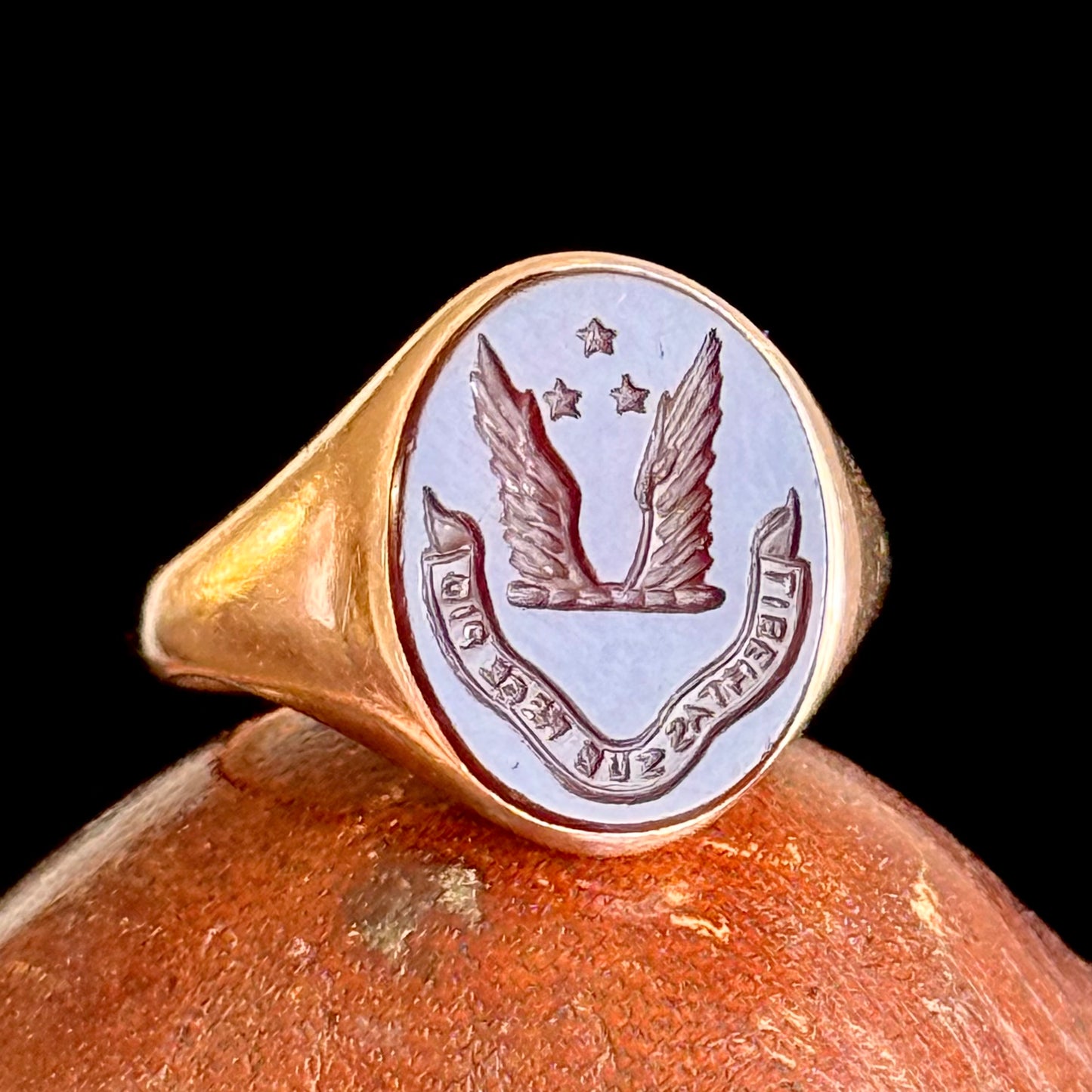 Victorian Intaglio Signet Mourning Ring; Circa 1878