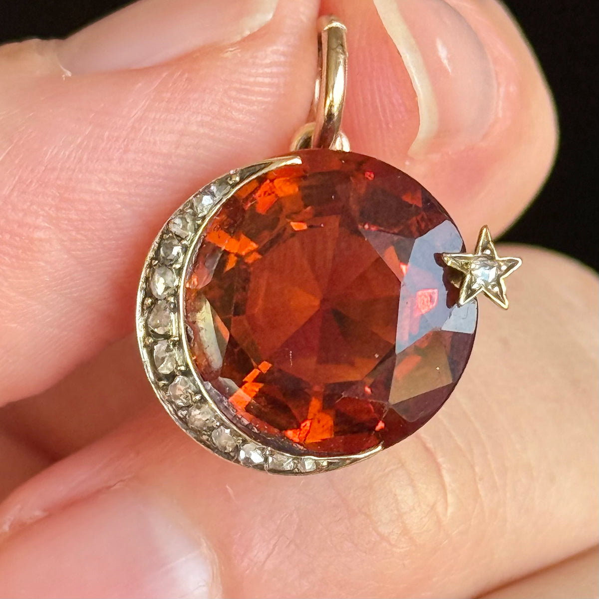 Antique Celestial Citrine & Diamond Pendant in 18 Carat Gold; Circa 1890