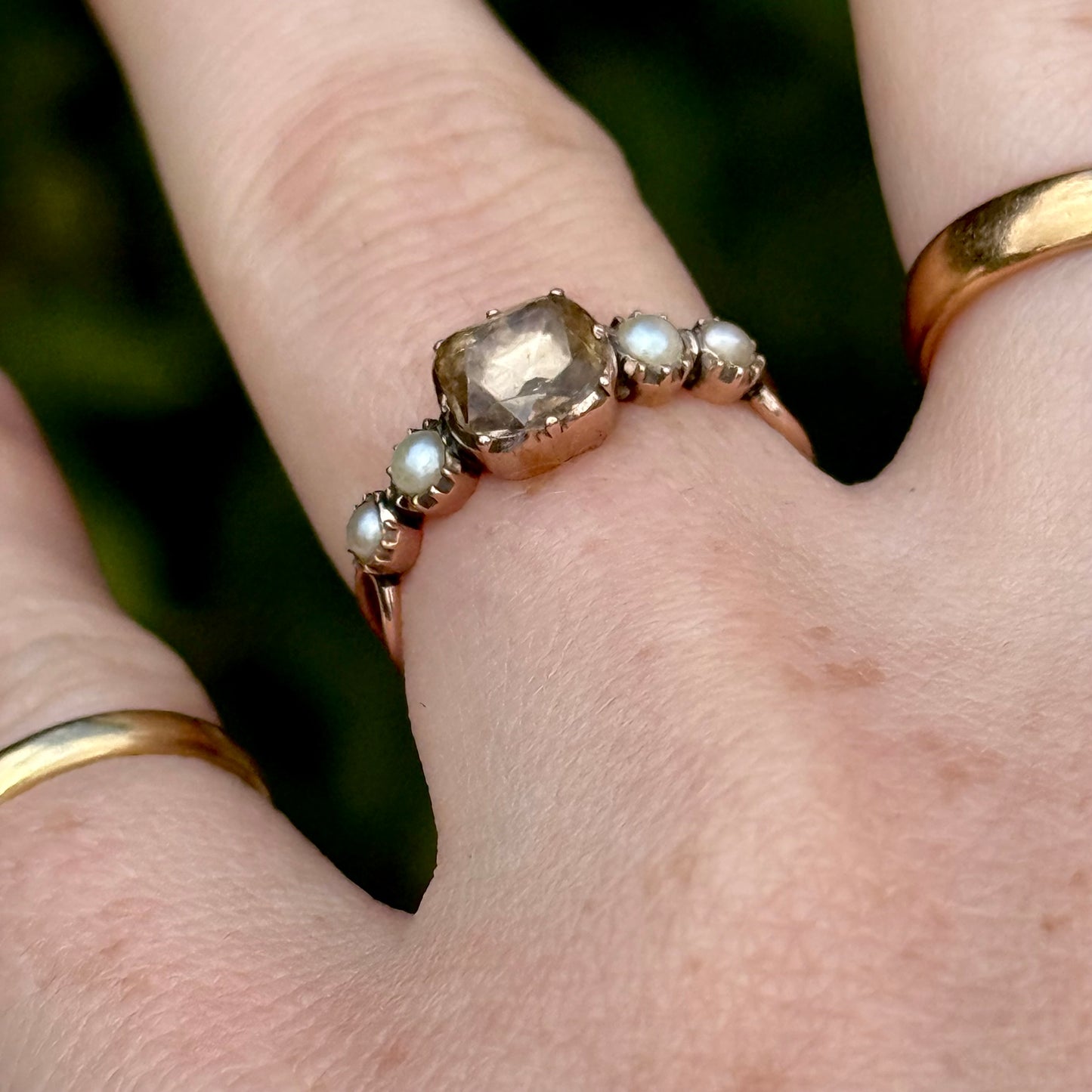 Antique Georgian Quartz & Pearl Ring in 9 Carat Gold