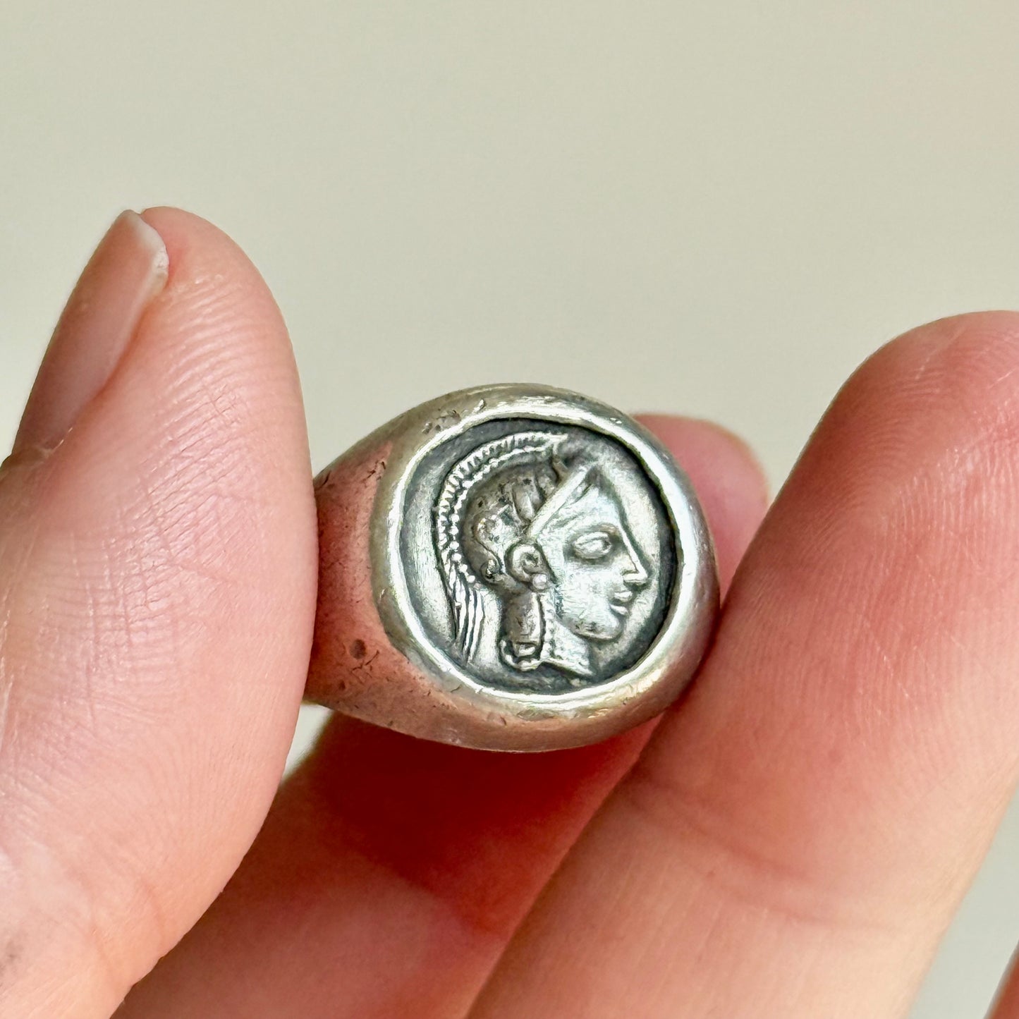 Vintage Silver Athenian Tetradrachm Ring; Circa 1890