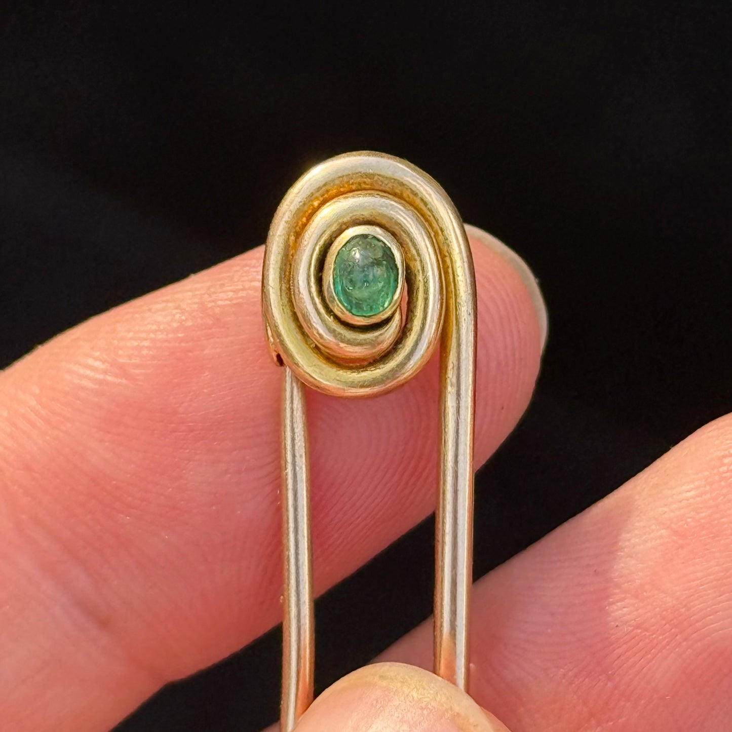 Antique Gold & Emerald Safety Pin; Circa 1900