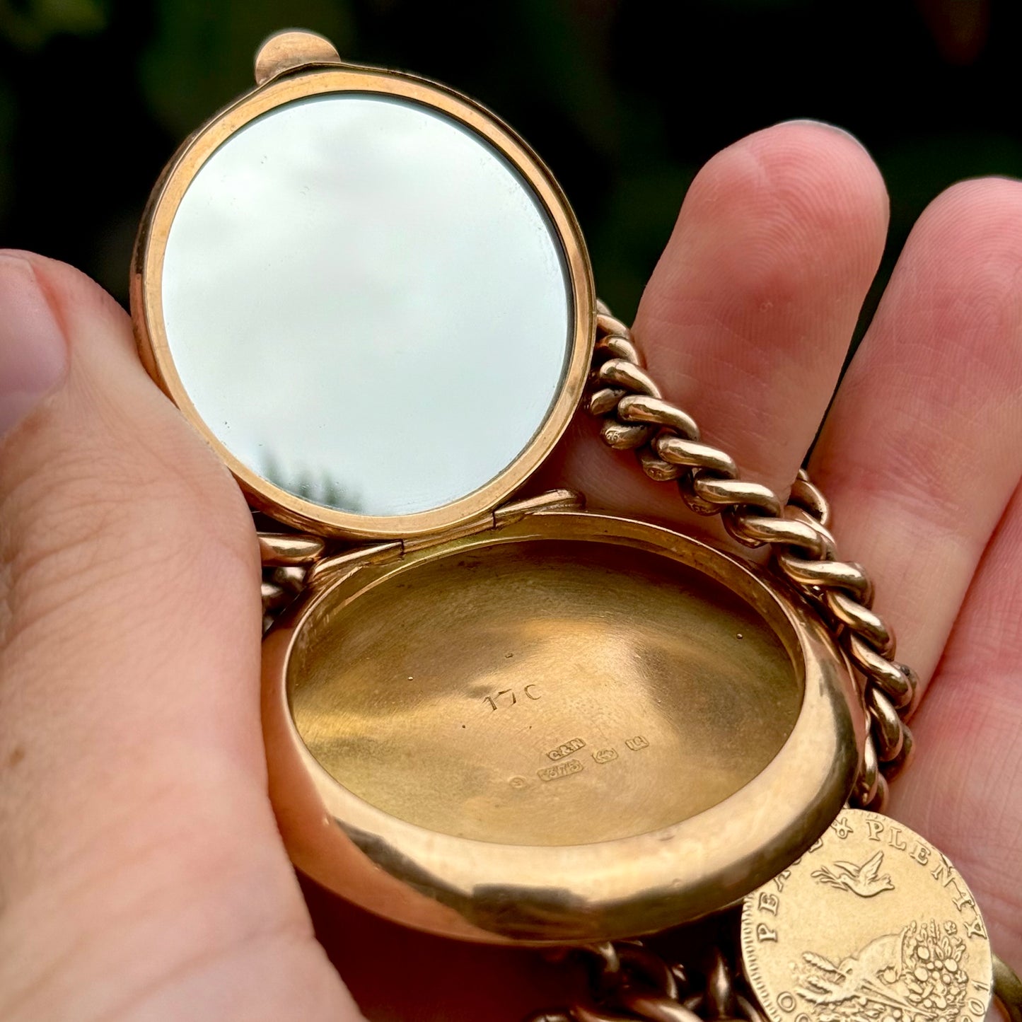 Antique Diamond & Enamel Initial M Compact in 9 Carat Gold; Circa 1911