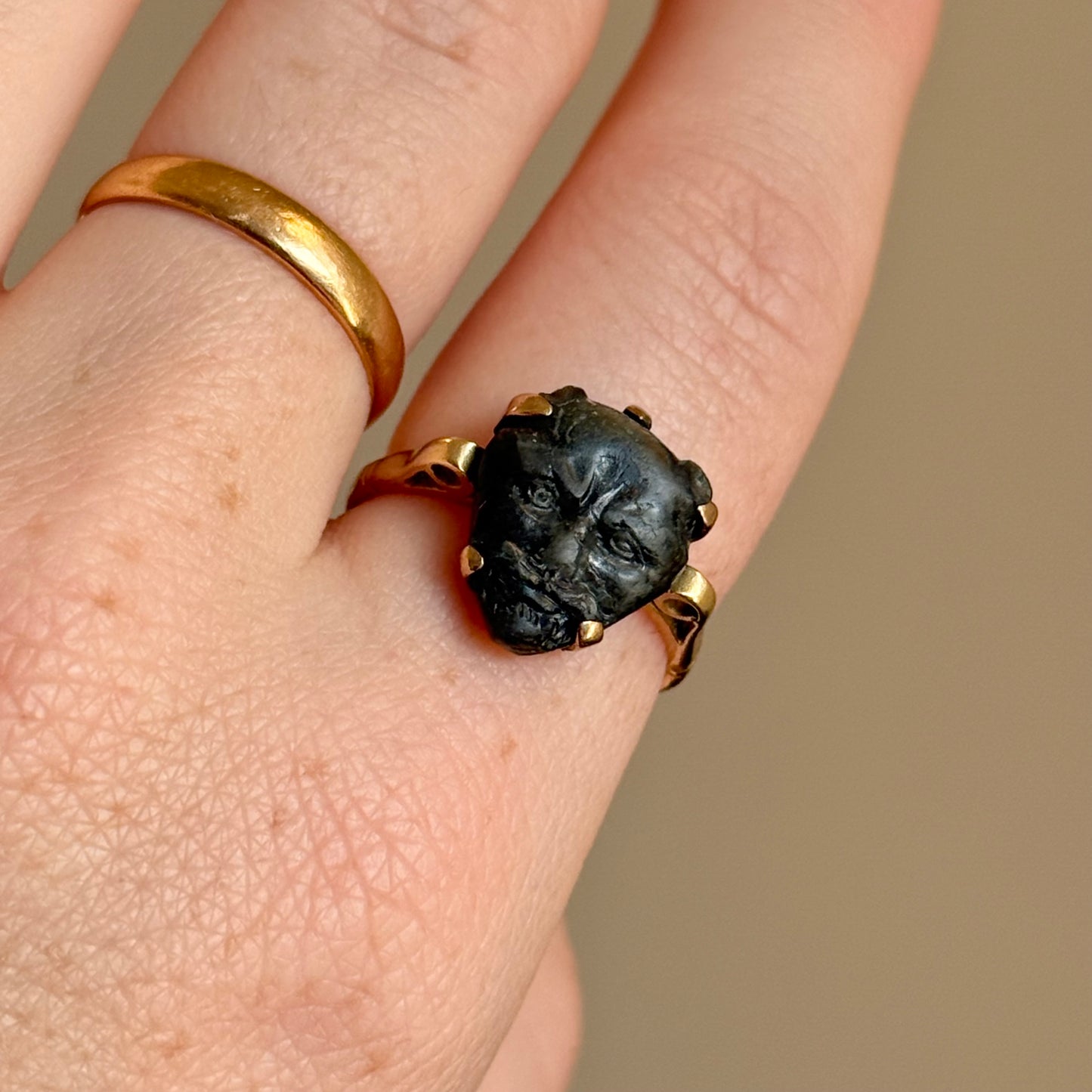 Victorian Labradorite Devil's Head Ring in 18 Carat Gold