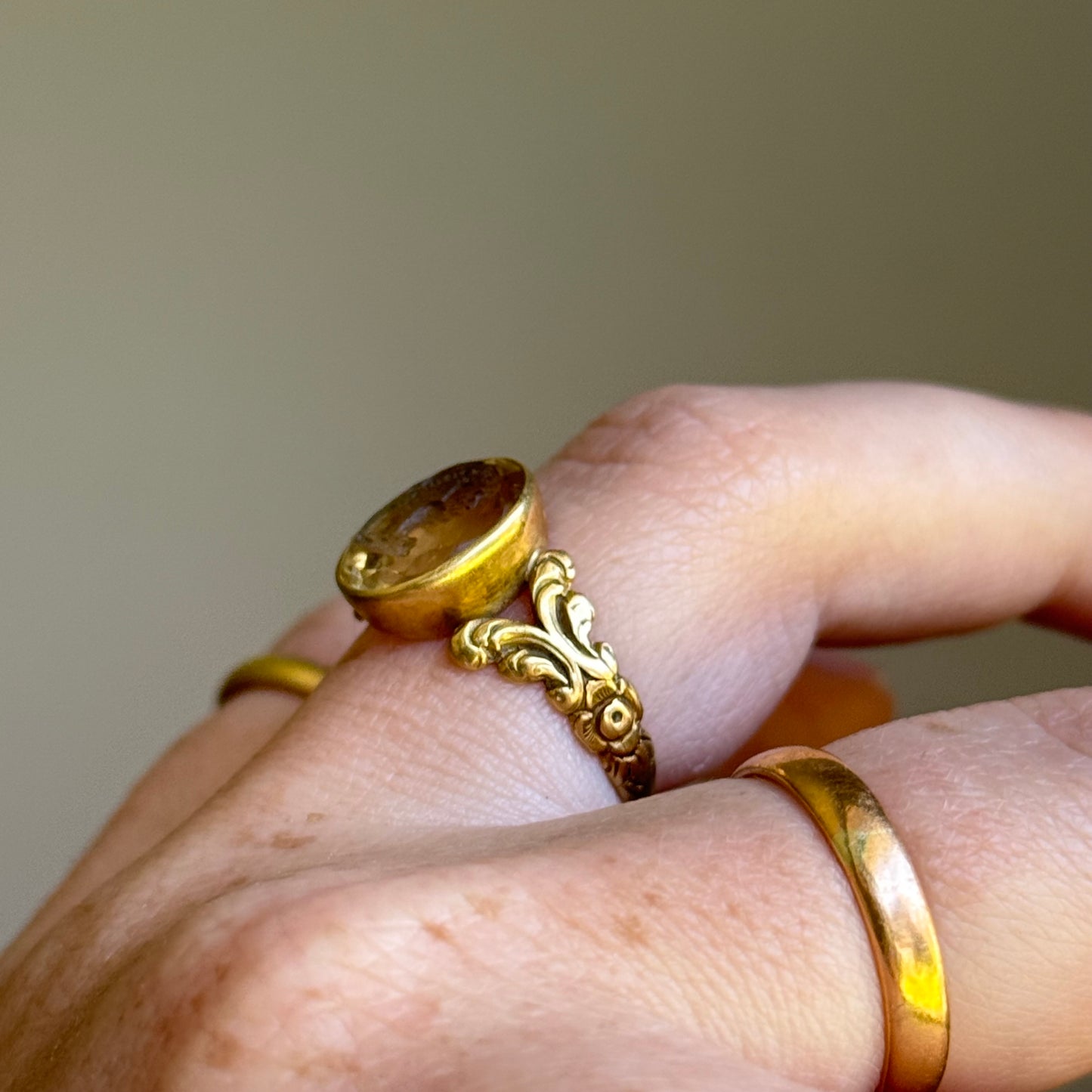 Sublime Citrine Intaglio Peacock Ring in 18 Carat Gold