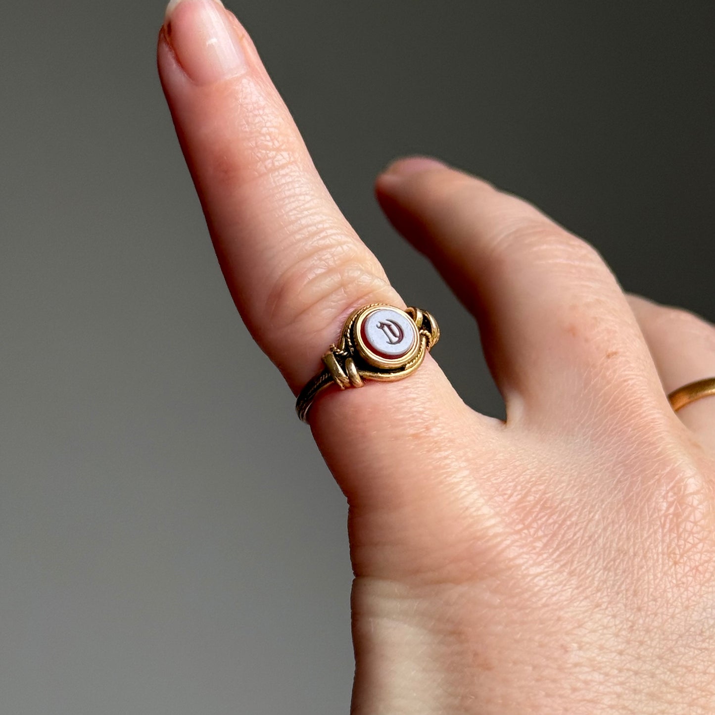 Antique Victorian 'C' Signet Ring in 9 Carat Gold; Circa 1880