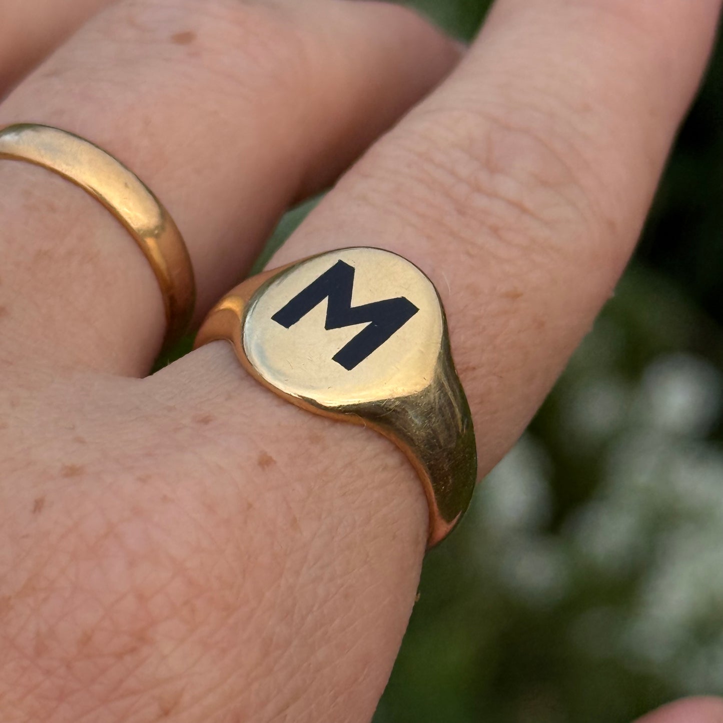 Antique Enamel Letter 'M' Signet Ring