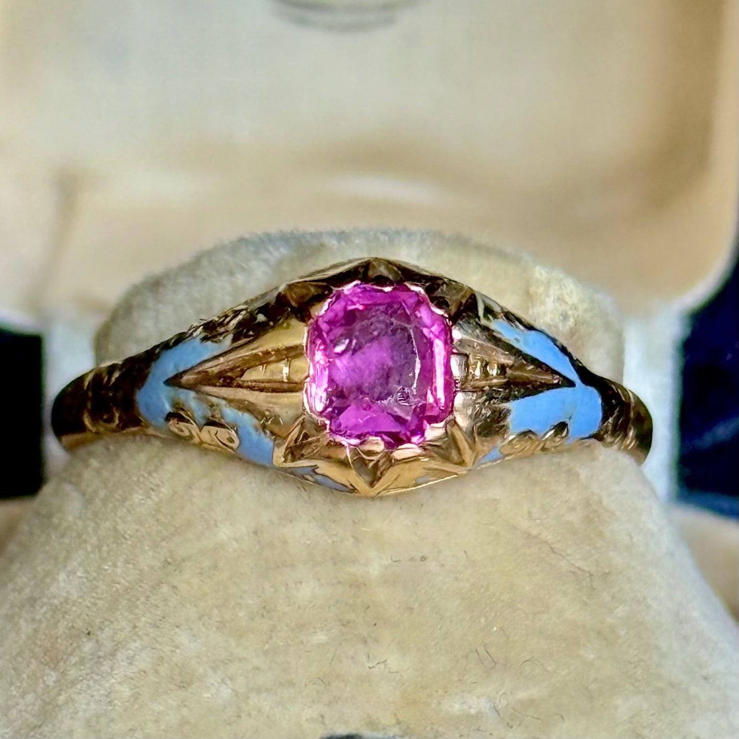 Antique Victorian Pink Sapphire & Enamel Ring