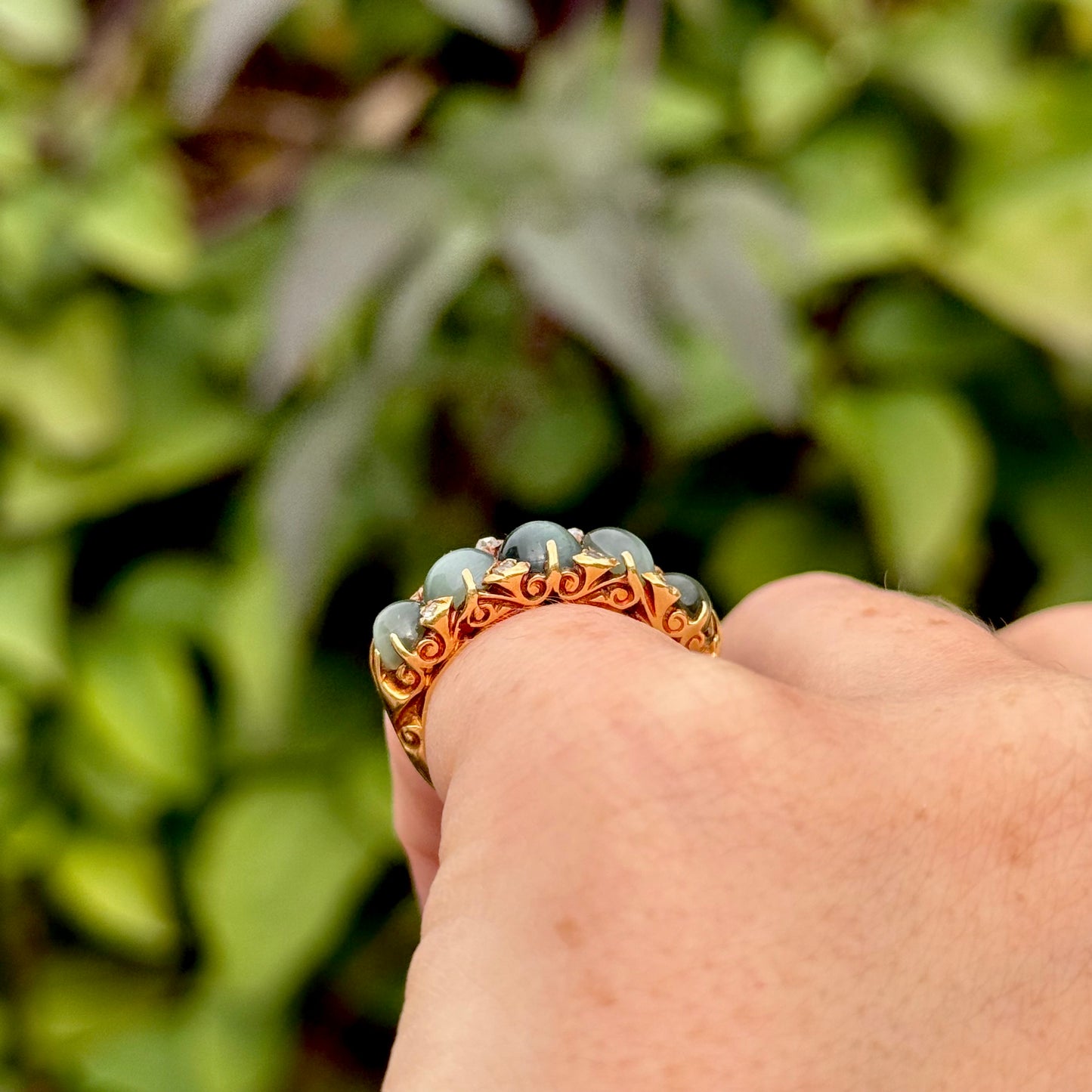 Victorian Chrysoberyl & Diamond  Ring in 18 Carat Gold; Circa 1890