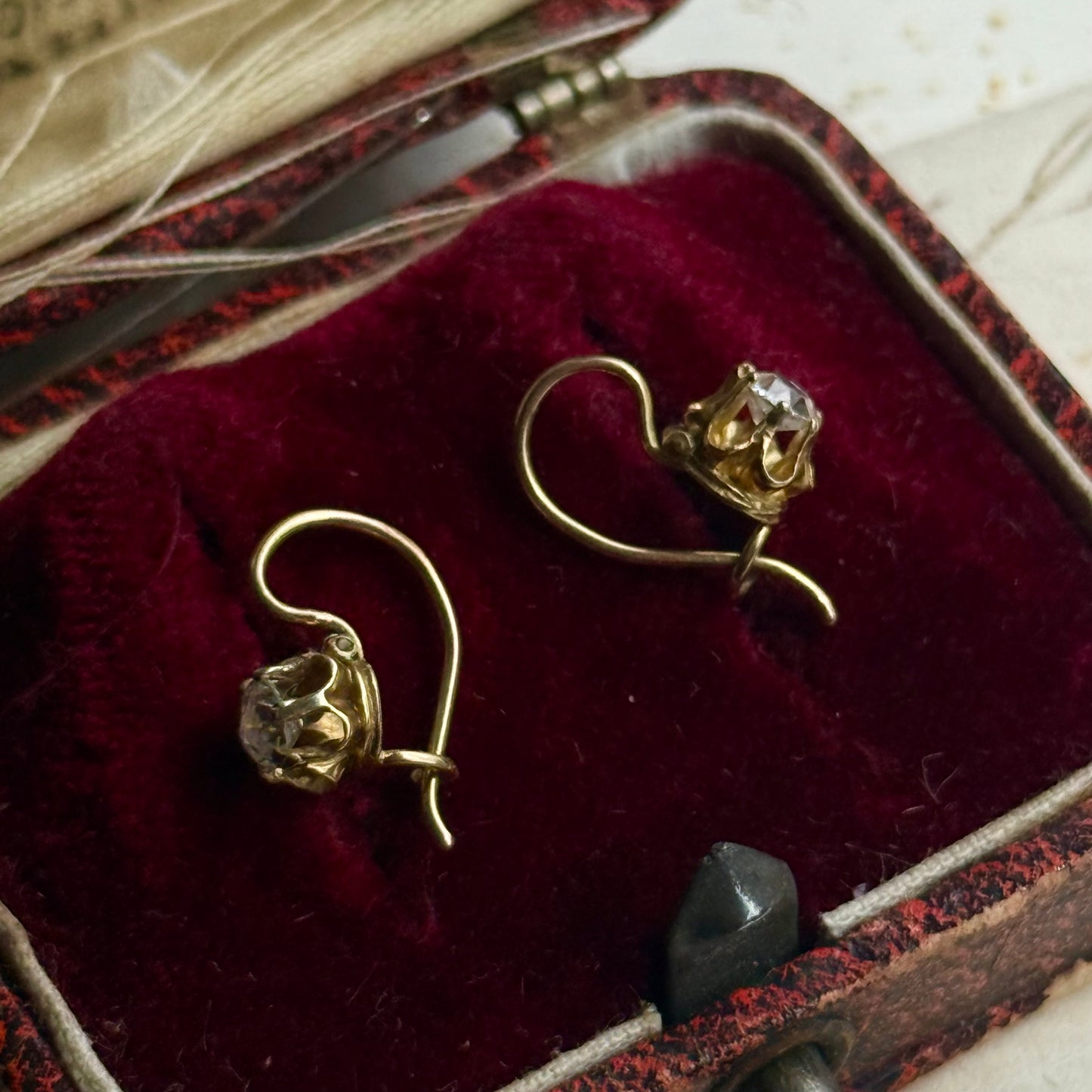 Antique French Diamond Drop Earrings in 15 Carat Gold
