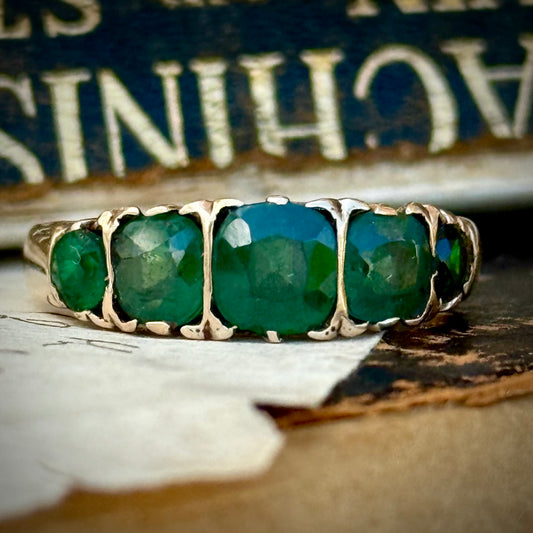 Antique Emerald & Paste Five Stone Ring